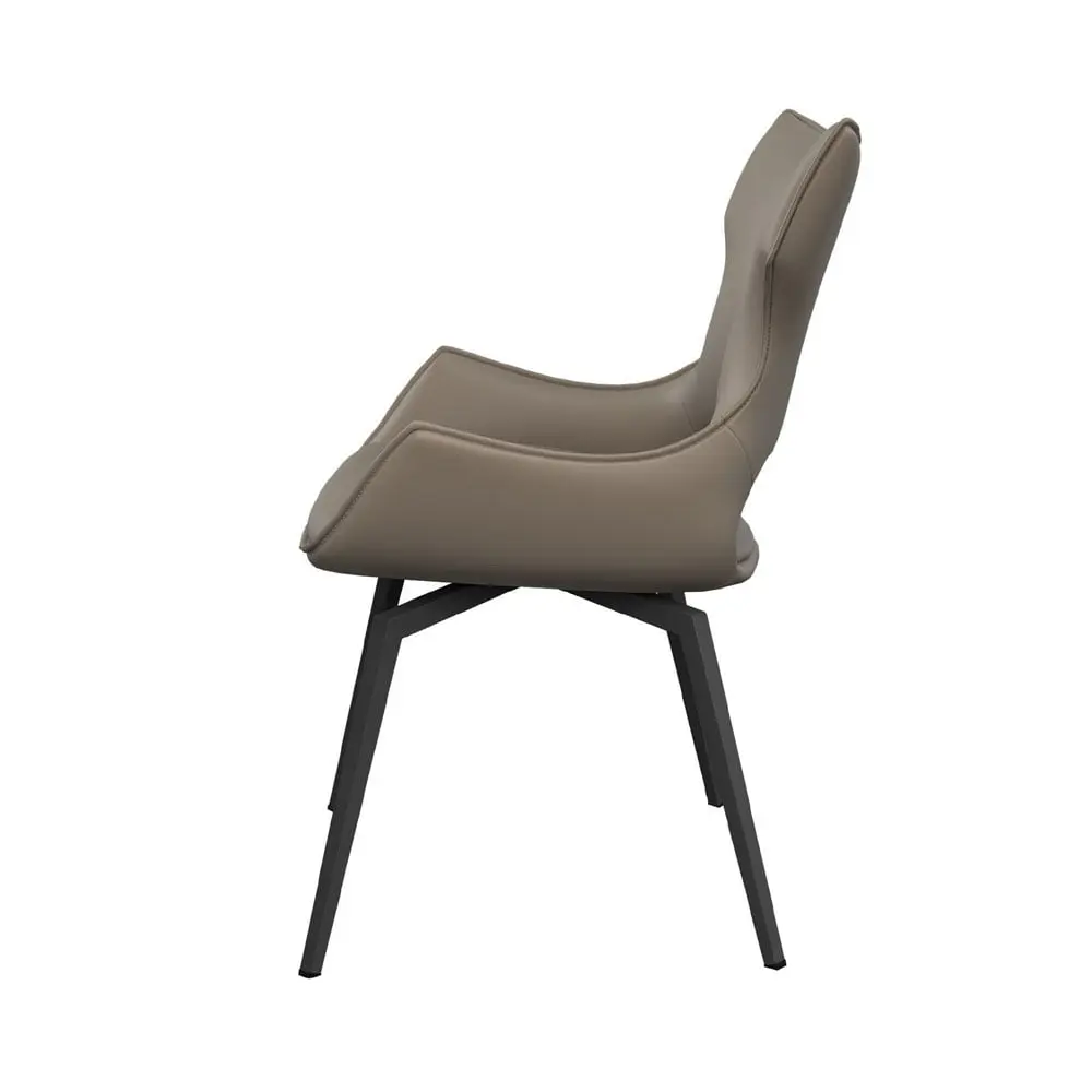Marcello Set of 2 Taupe Faux Leather Swivel Dining Chairs – Auto-Return with Graphite Legs - Image 4