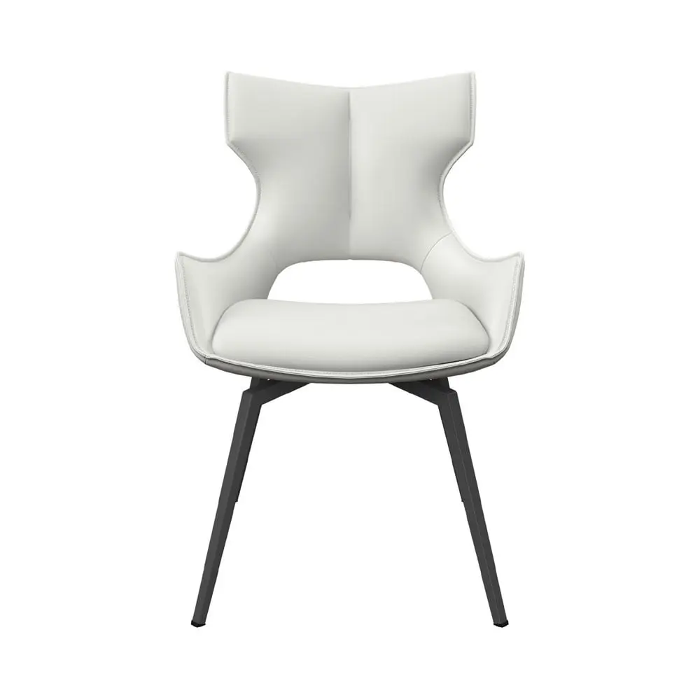 Marcello Set of 2 White Faux Leather Swivel Dining Chairs – Auto-Return with Graphite Legs