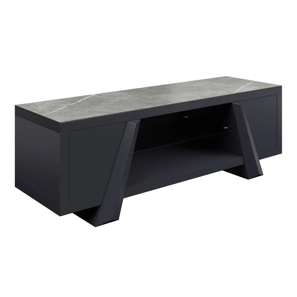 Marlo Matte Grey Ceramic TV Unit – Sintered Stone Media Cabinet - Image 2