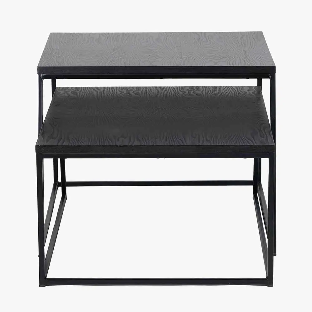 Mashiko Set of 2 Black Ash Veneer and Black Metal Coffee Tables - Image 4
