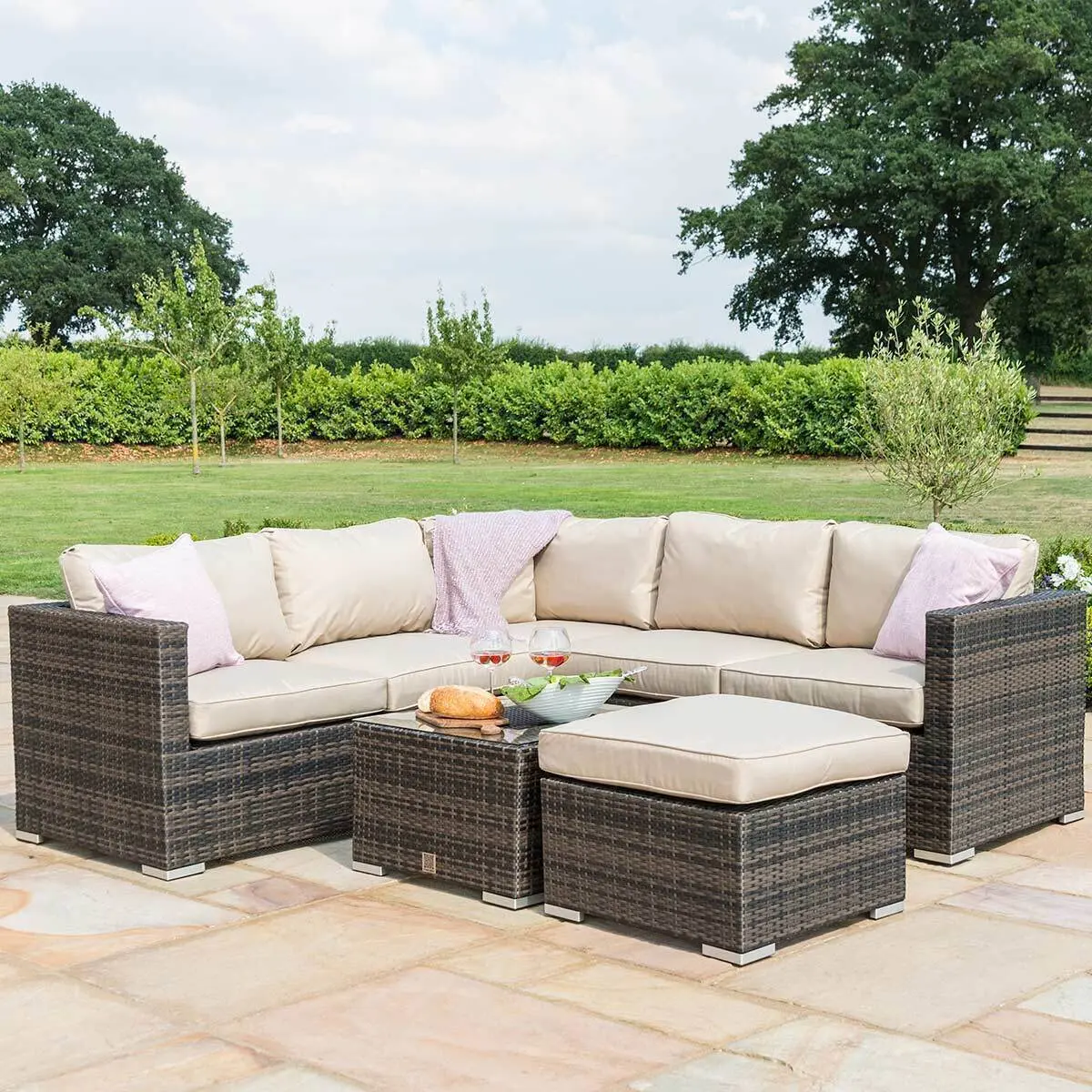 London Rattan Corner Group Garden Furniture with Ice Bucket in Brown - Image 5