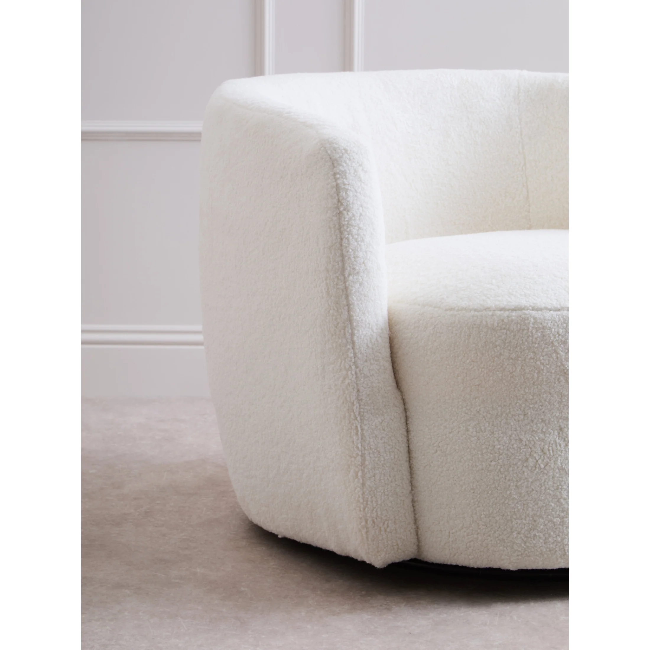 Montrose Ivory Bouclé Effect Curved Lounge Chair with Swivel Base - Image 3