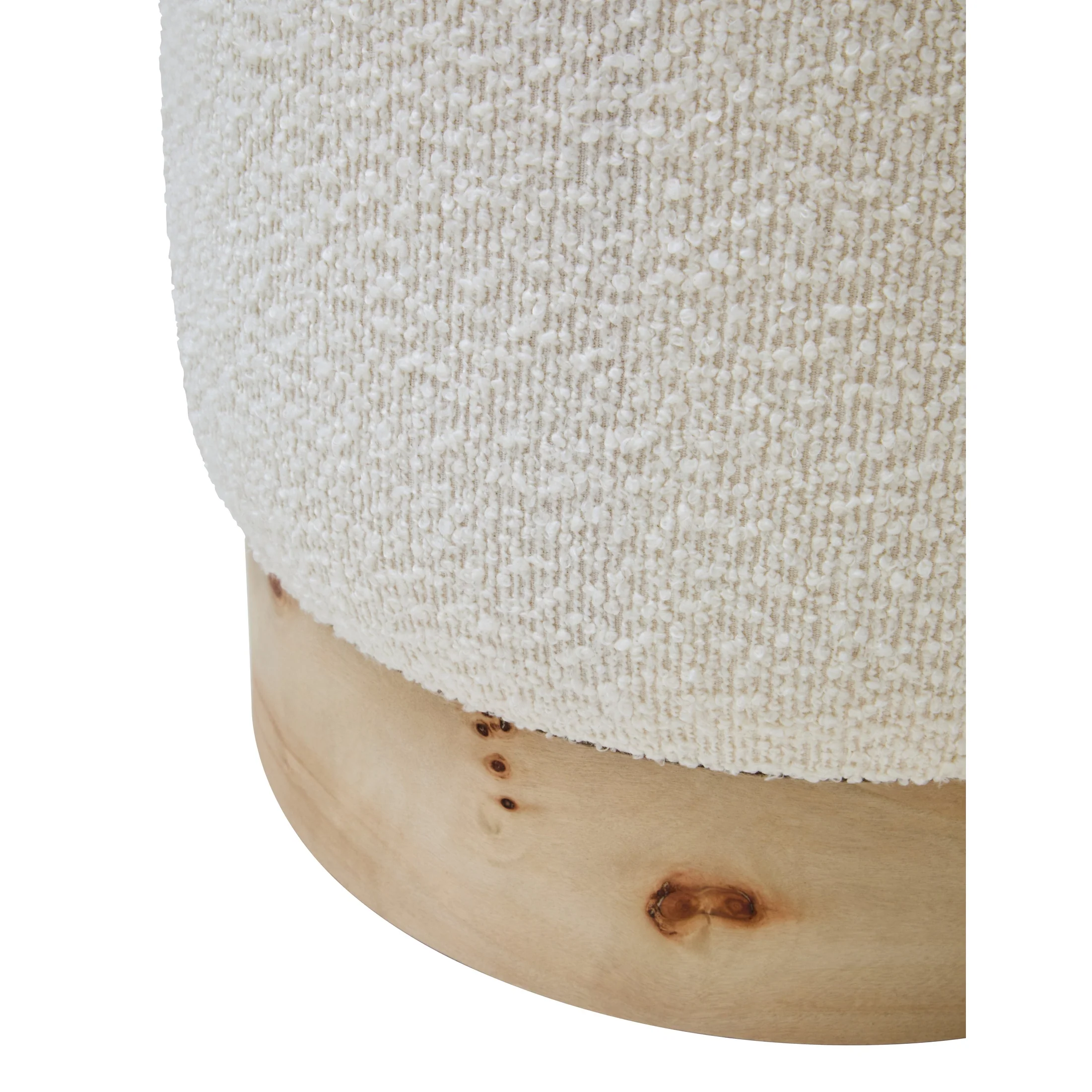 Motara Burl Wood and Cream Bouclé Round Stool - Image 5