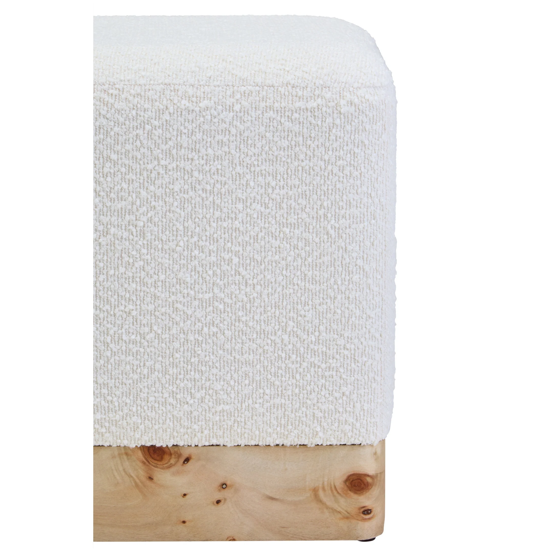 Motara Burl Wood and Cream Bouclé Square Stool - Image 4