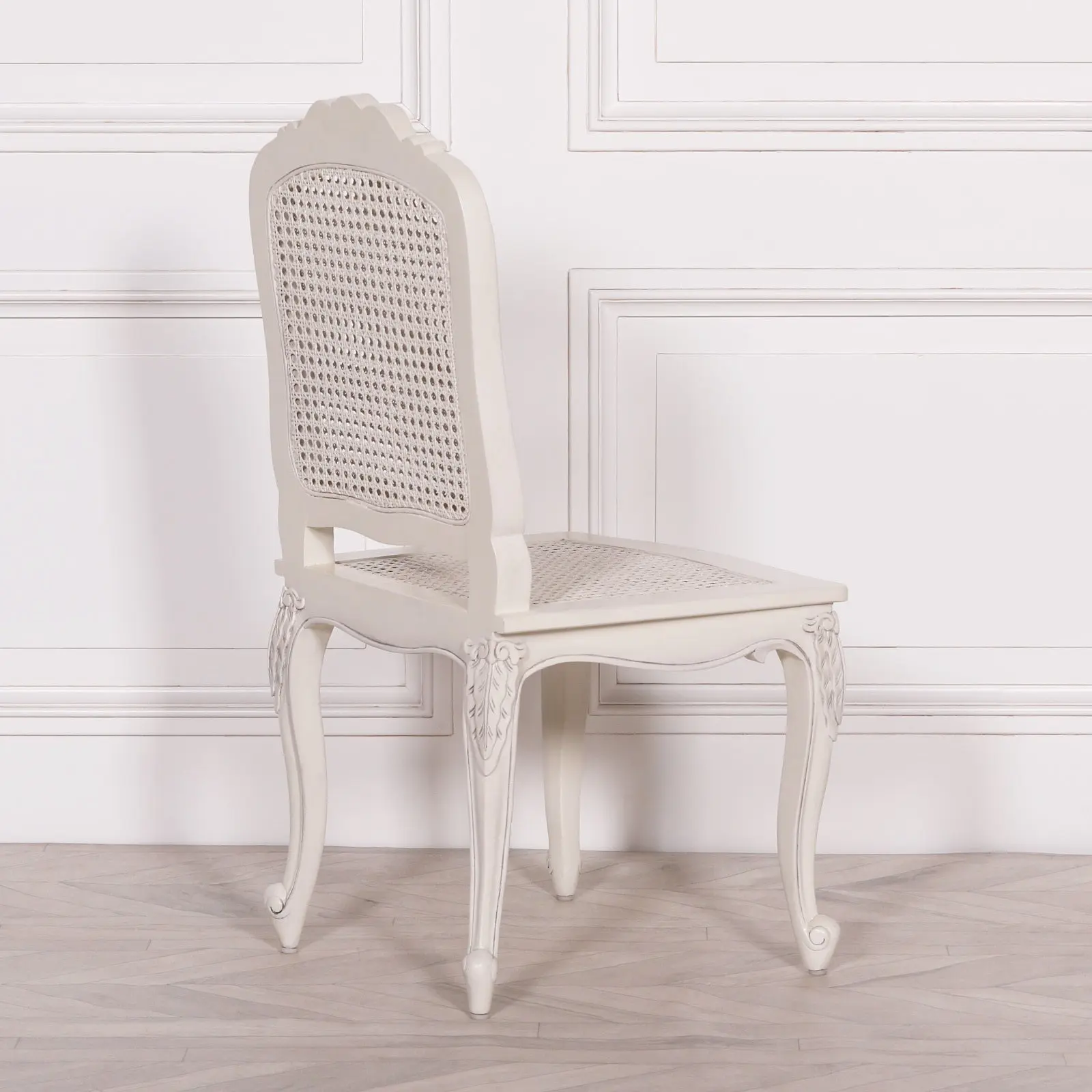 Off White Rattan Dining and Bedroom Chair with Cabriole Legs - Image 4