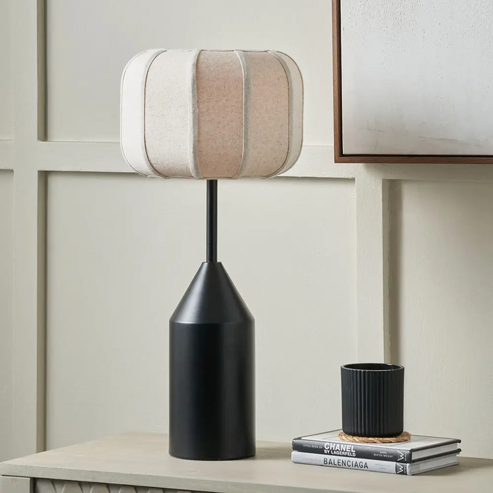 Oscar Black Metal & Natural Linen Table Lamp - Image 2