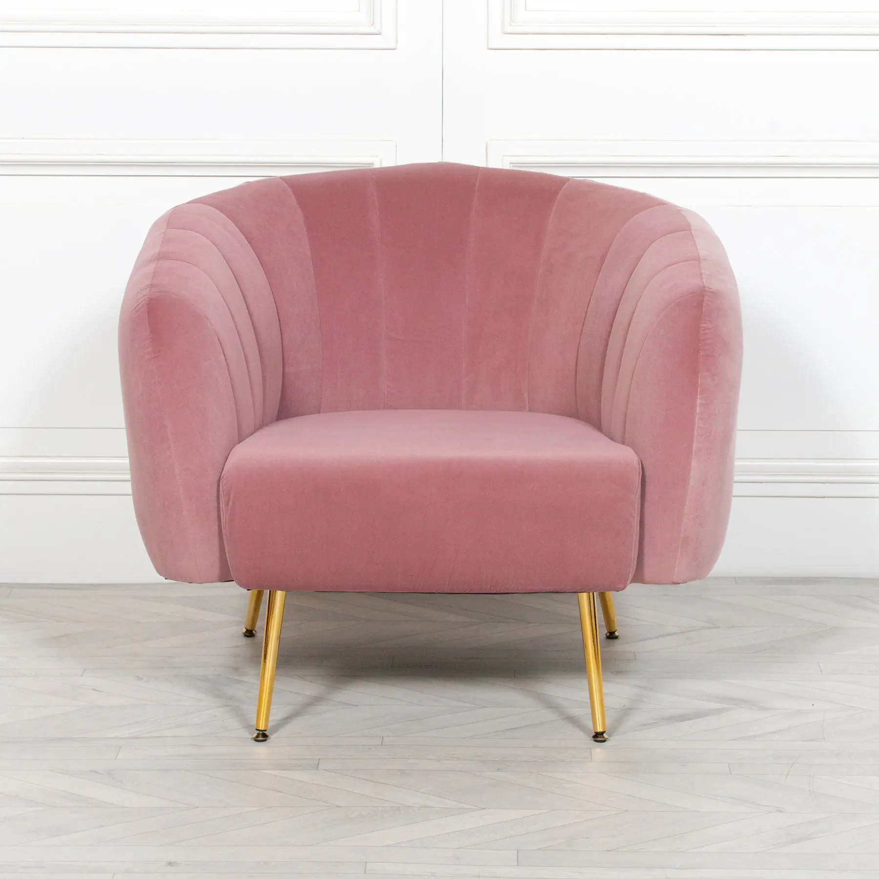 Pink Velvet Armchair with Gold Metal Legs - Image 2