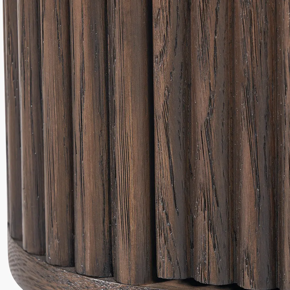 Raie Dark Brown Ribbed Oak and Pine Wood 1 Drawer Bedside Table - Image 10