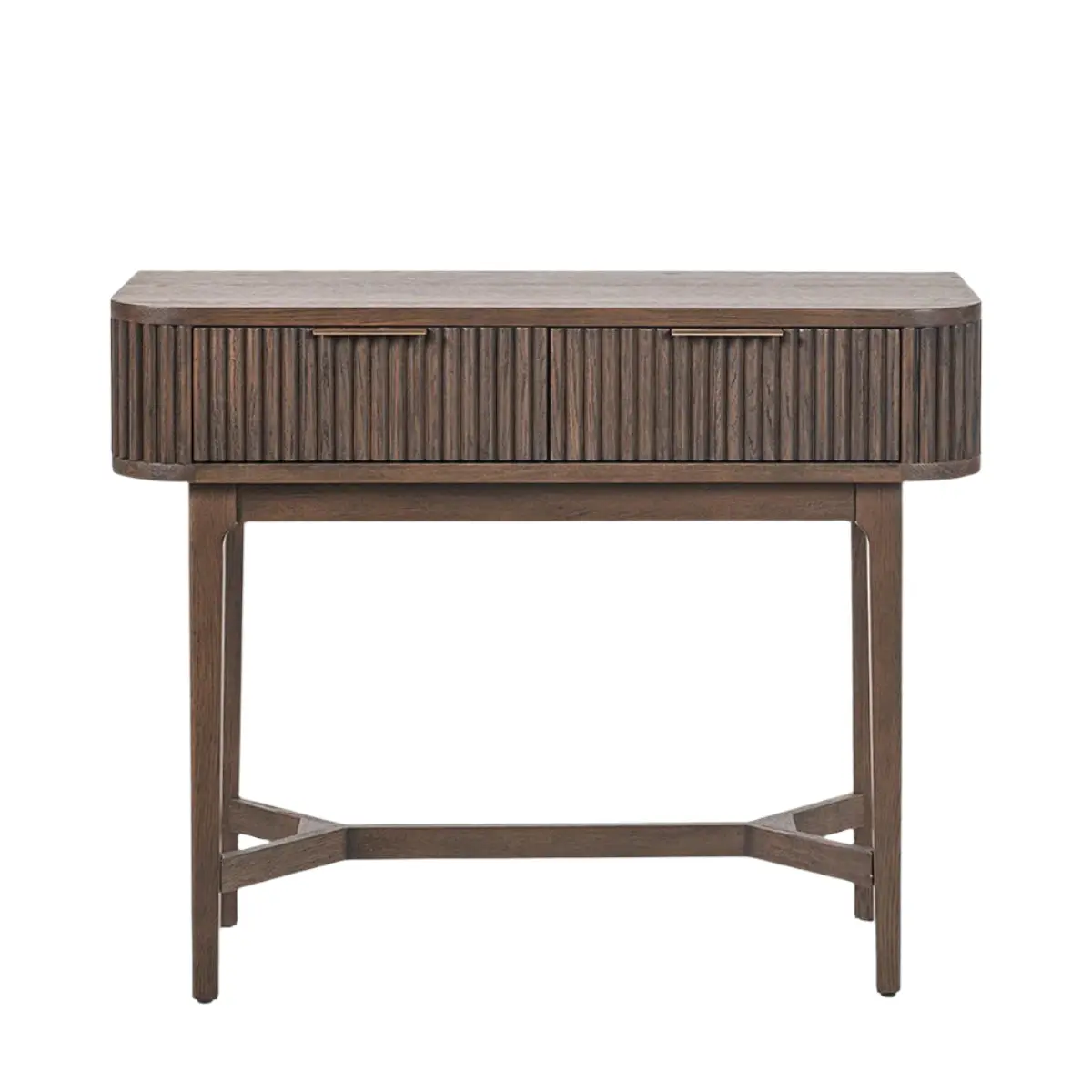 Raie Dark Brown Ribbed Oak & Pine Wood Console Table