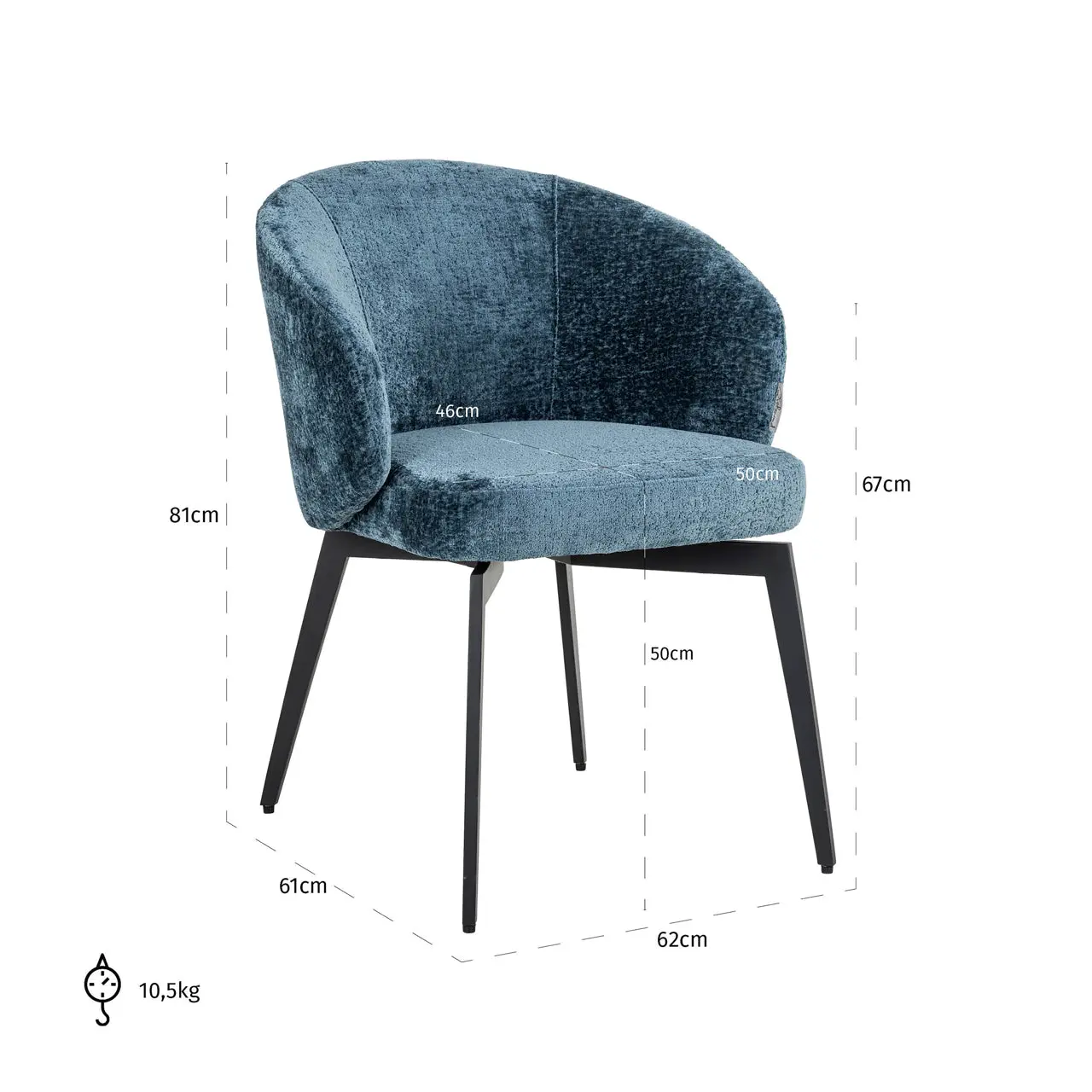 Richmond Interiors Amphara Dining Chair in Blue Chenille - Image 9