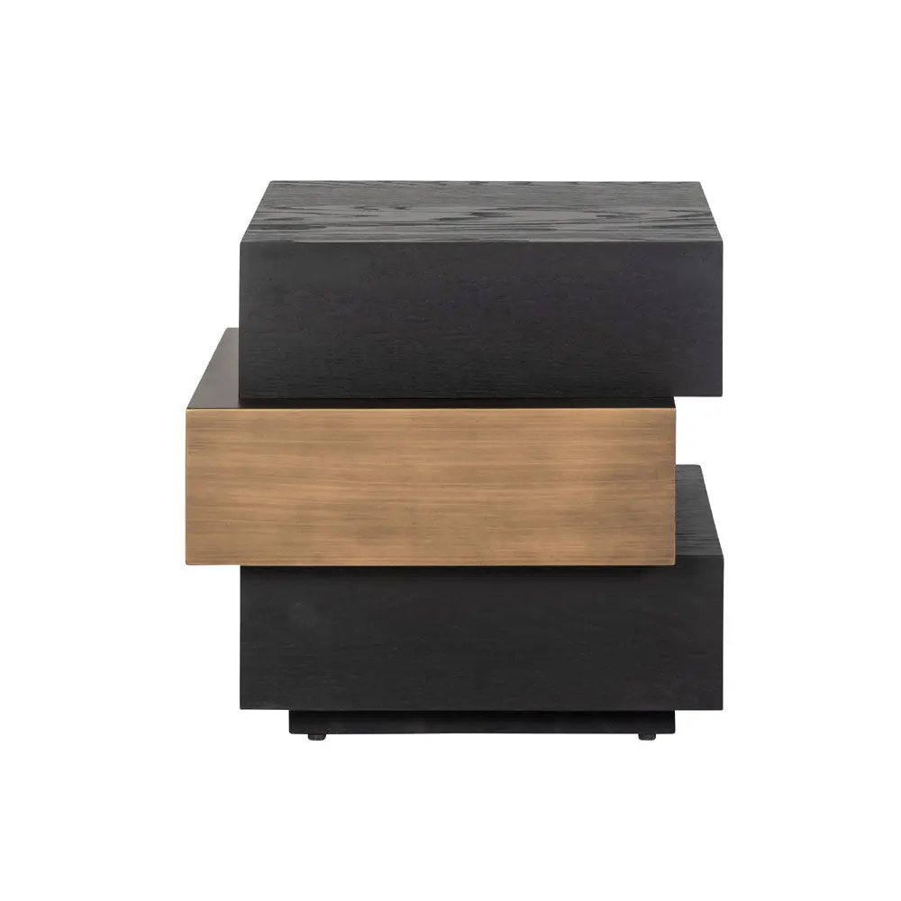 Richmond Interiors Cambon Layered Side Table – Dark Coffee Oak & Brass - Image 3