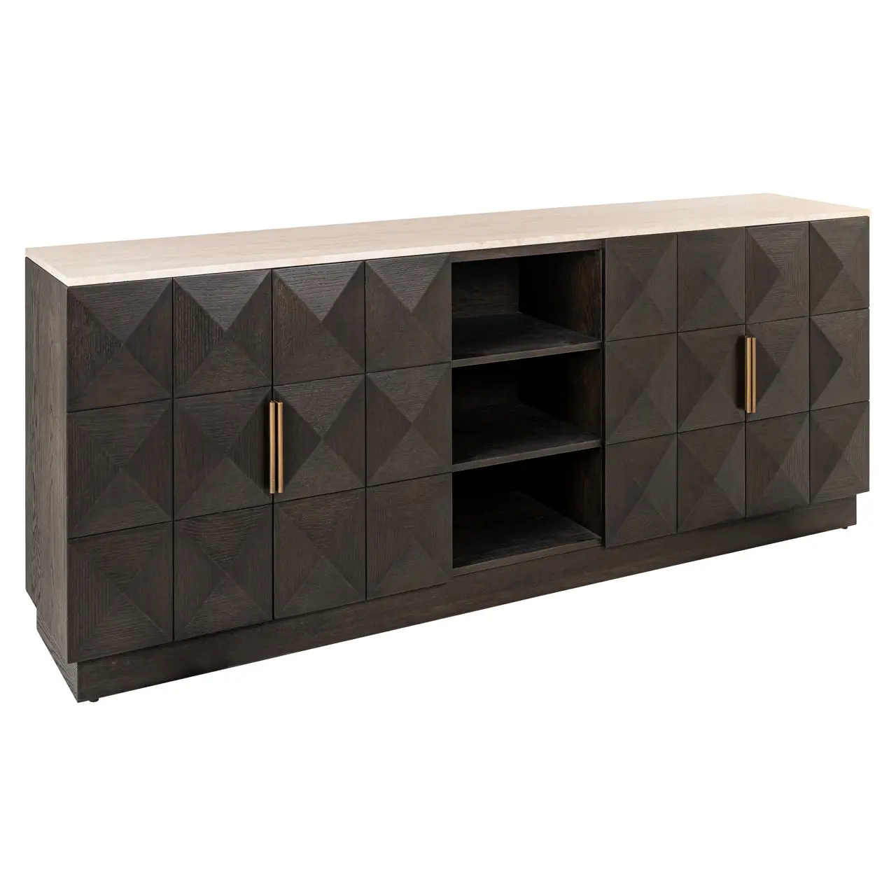Richmond Interiors Claremont Brown 4-Door Sideboard with Travertine Top