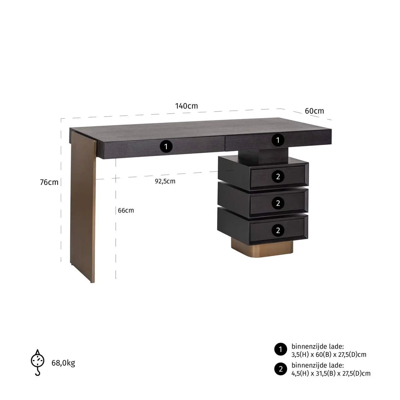 Richmond Interiors Connar 5 Drawer Desk in Charcoal - Image 13