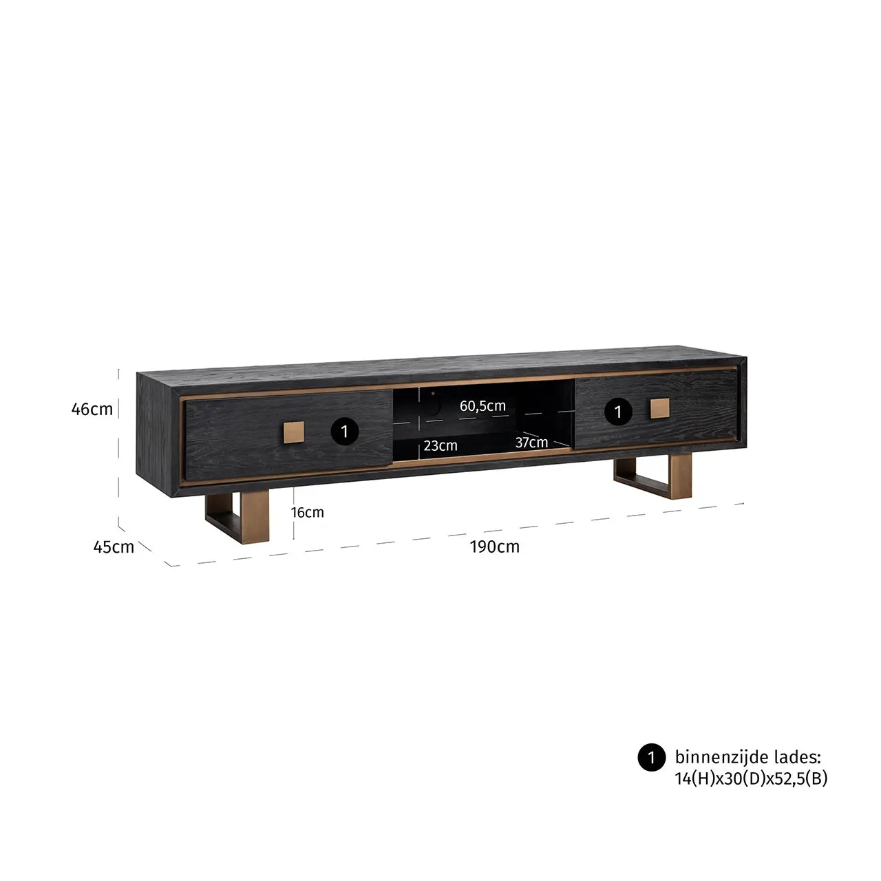 Richmond Interiors Hunter Black Rustic 2 Drawer Media Unit - Image 4