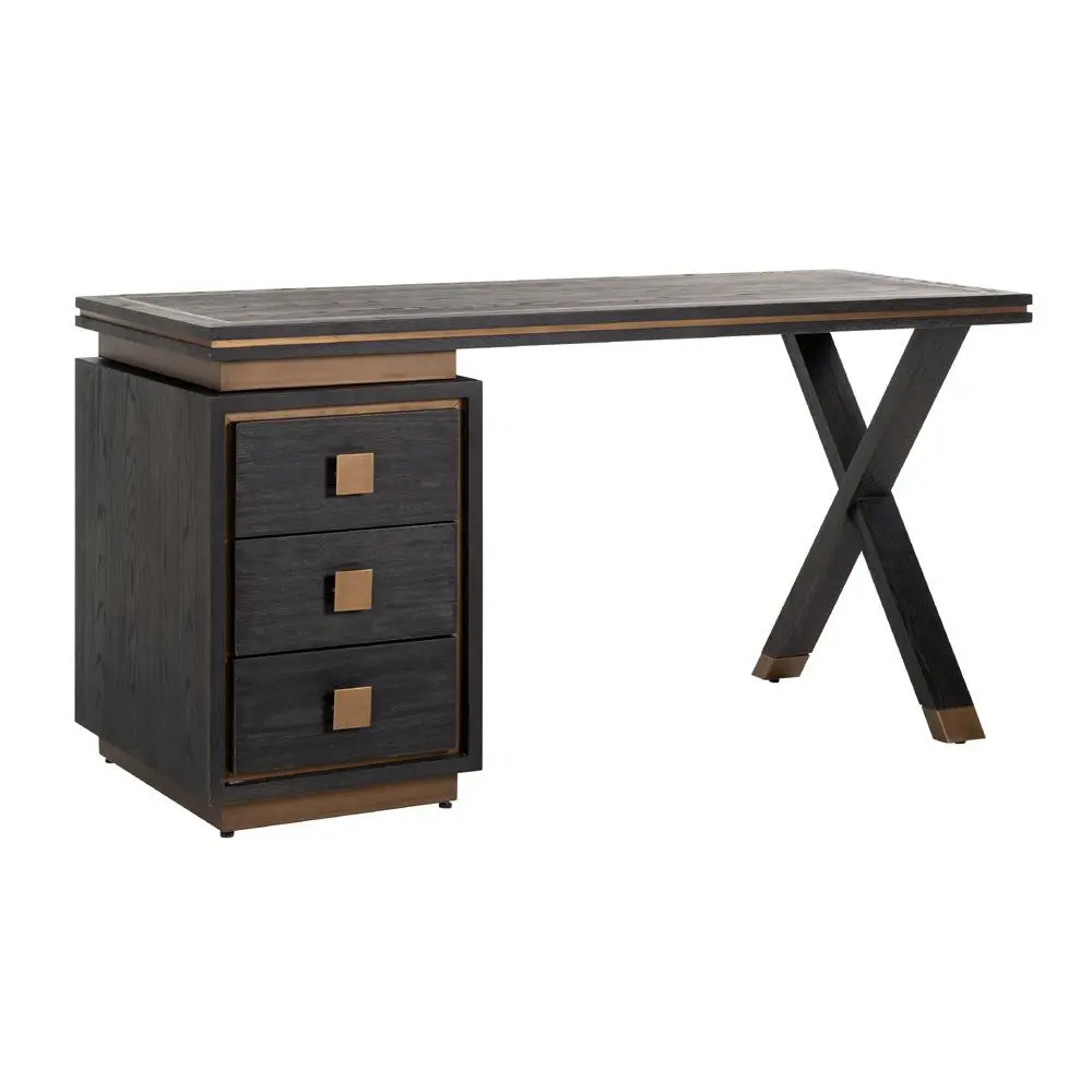 Richmond Interiors Hunter Black Rustic 3 Drawer Desk - Image 3