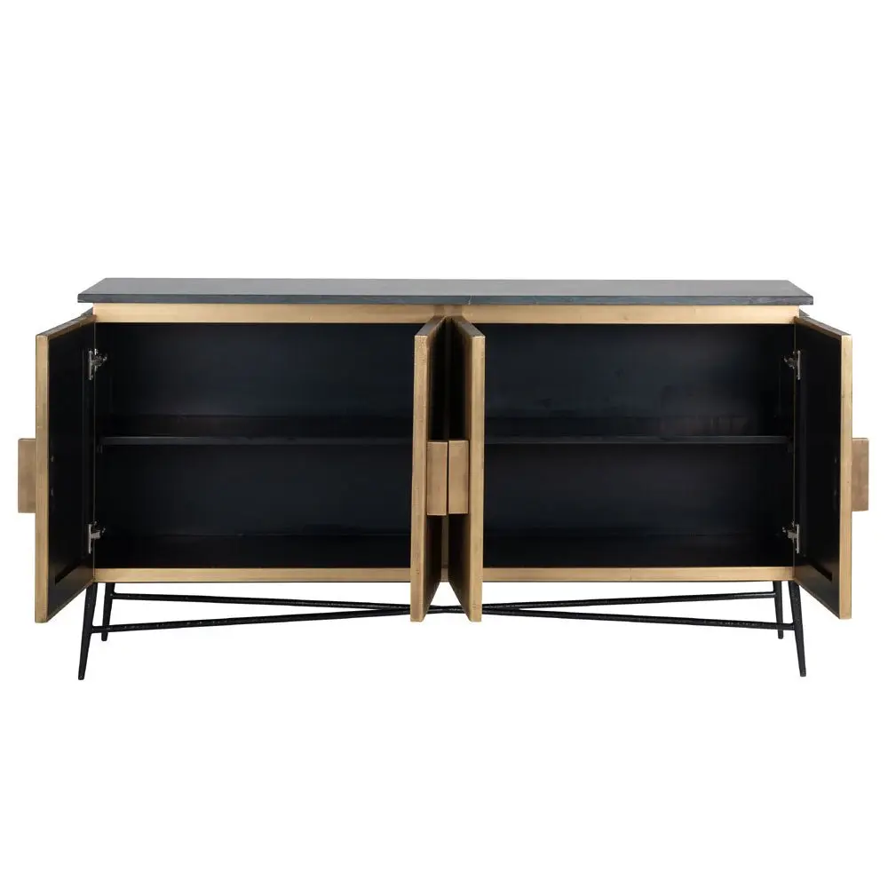 Richmond Interiors Ironville 4 Door Sideboard – Black Marble & Brass - Image 7