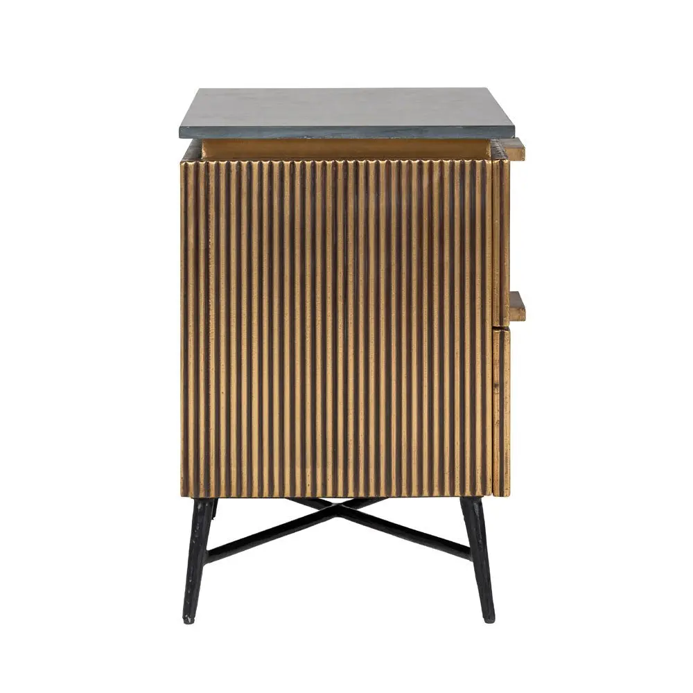 Richmond Interiors Ironville Bedside Cabinet – Black Marble & Brass - Image 3