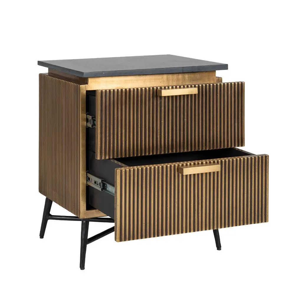 Richmond Interiors Ironville Bedside Cabinet – Black Marble & Brass - Image 5