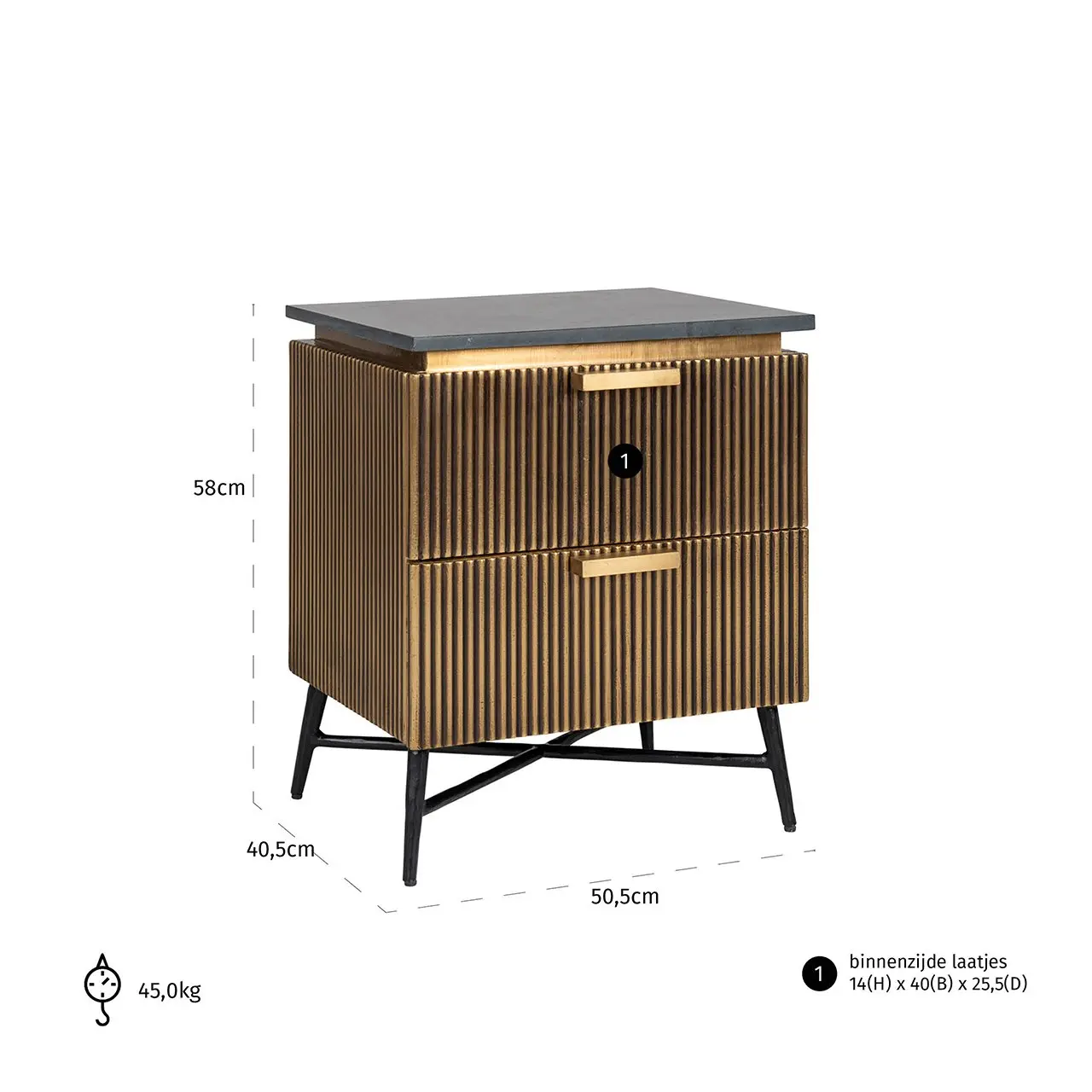 Richmond Interiors Ironville Bedside Cabinet – Black Marble & Brass - Image 6