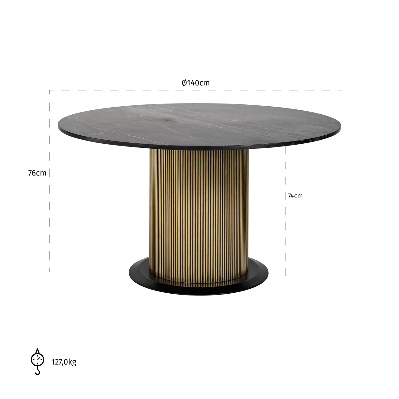 Richmond Interiors Ironville Dining Table – 140cm Black Marble & Brass - Image 6
