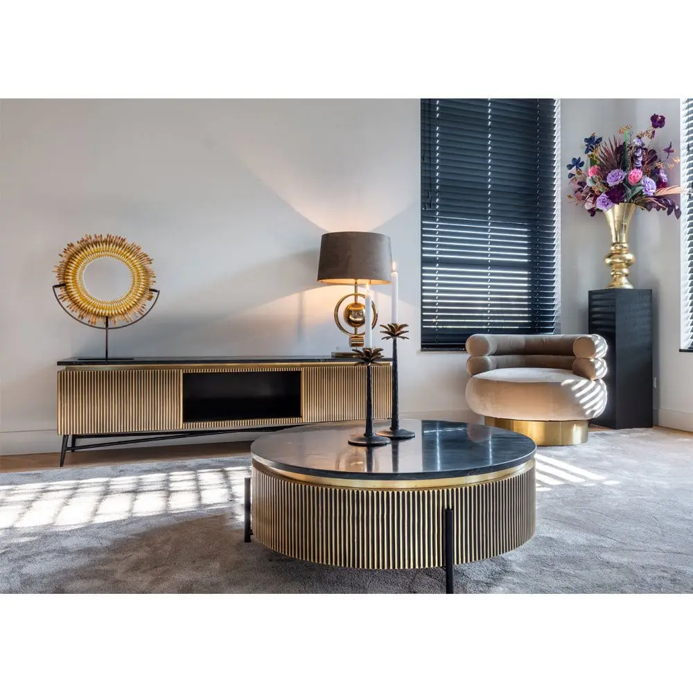 Richmond Interiors Ironville Round Coffee Table – Black Marble & Brass - Image 11