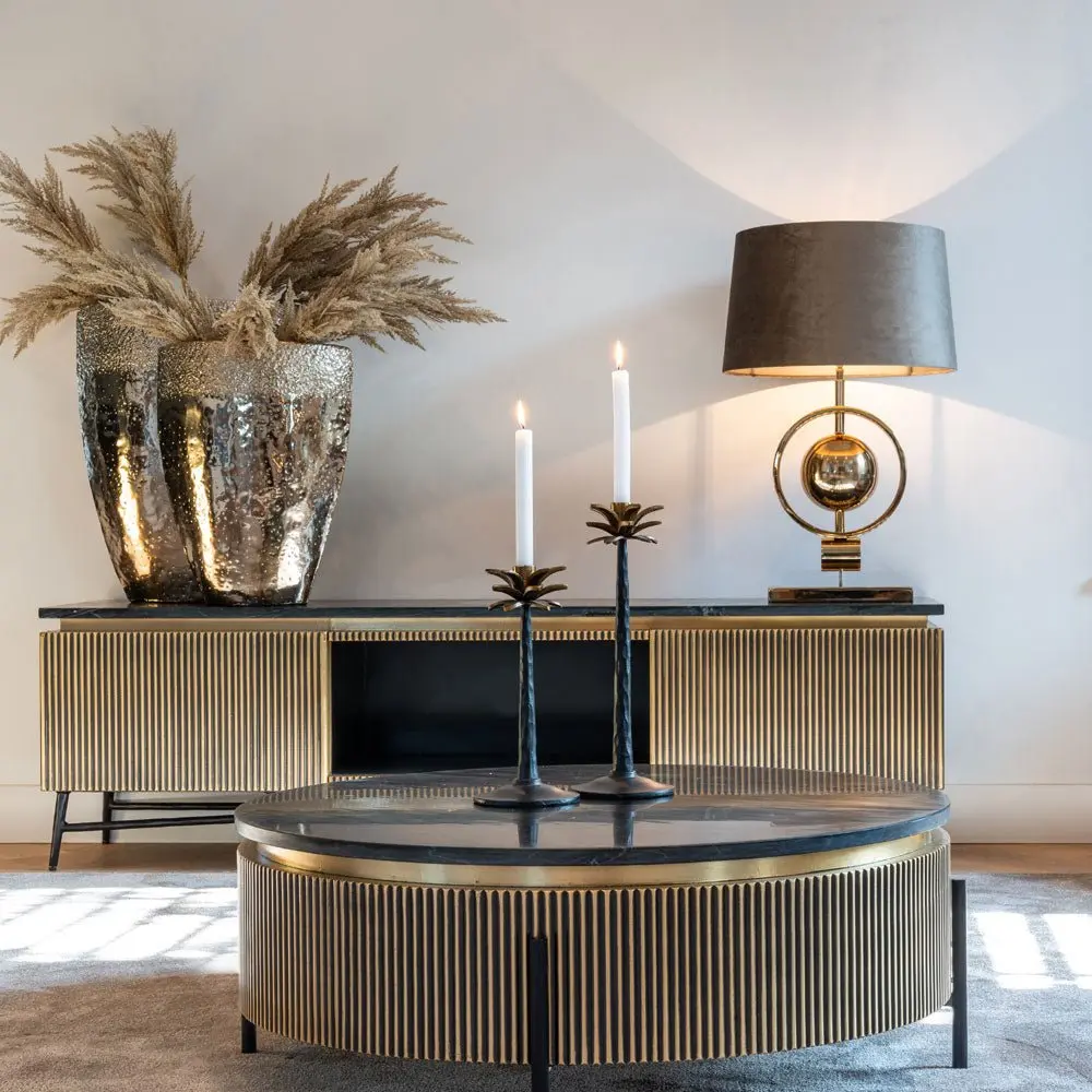 Richmond Interiors Ironville Round Coffee Table – Black Marble & Brass - Image 12