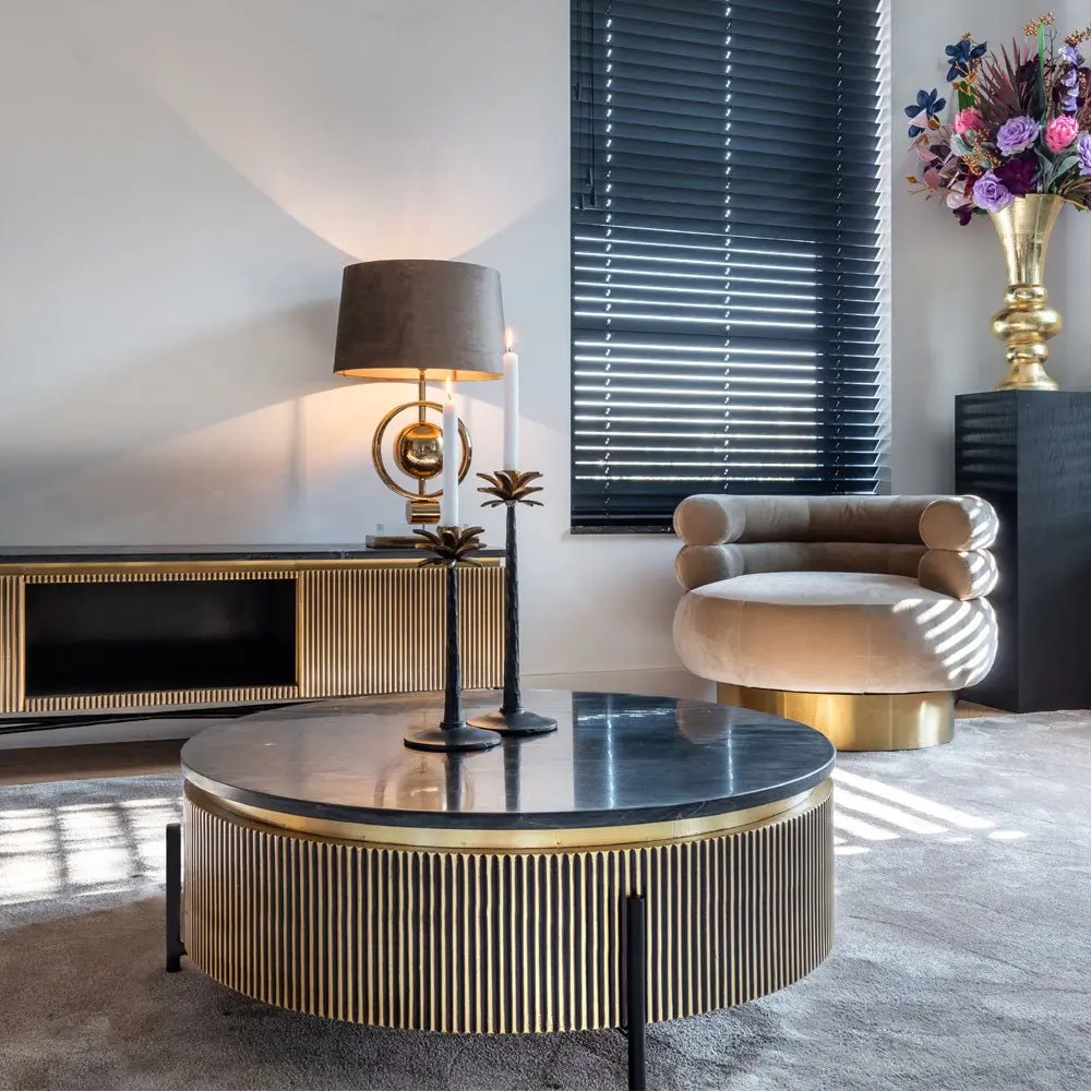 Richmond Interiors Ironville Round Coffee Table – Black Marble & Brass - Image 7