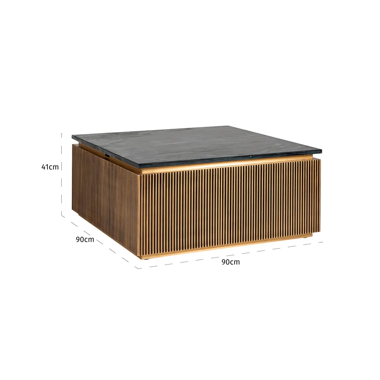Richmond Interiors Ironville Square Coffee Table – Black Marble & Brass - Image 4