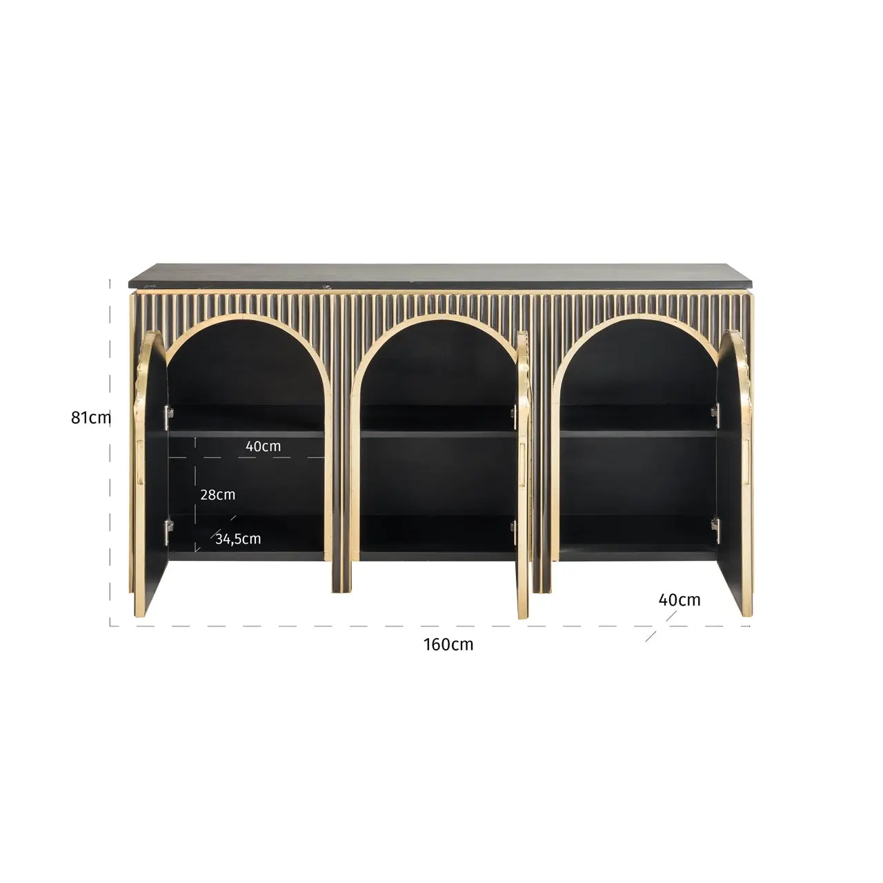 Richmond Interiors Les Arcs 3-Door Sideboard in Brushed Gold - Image 6