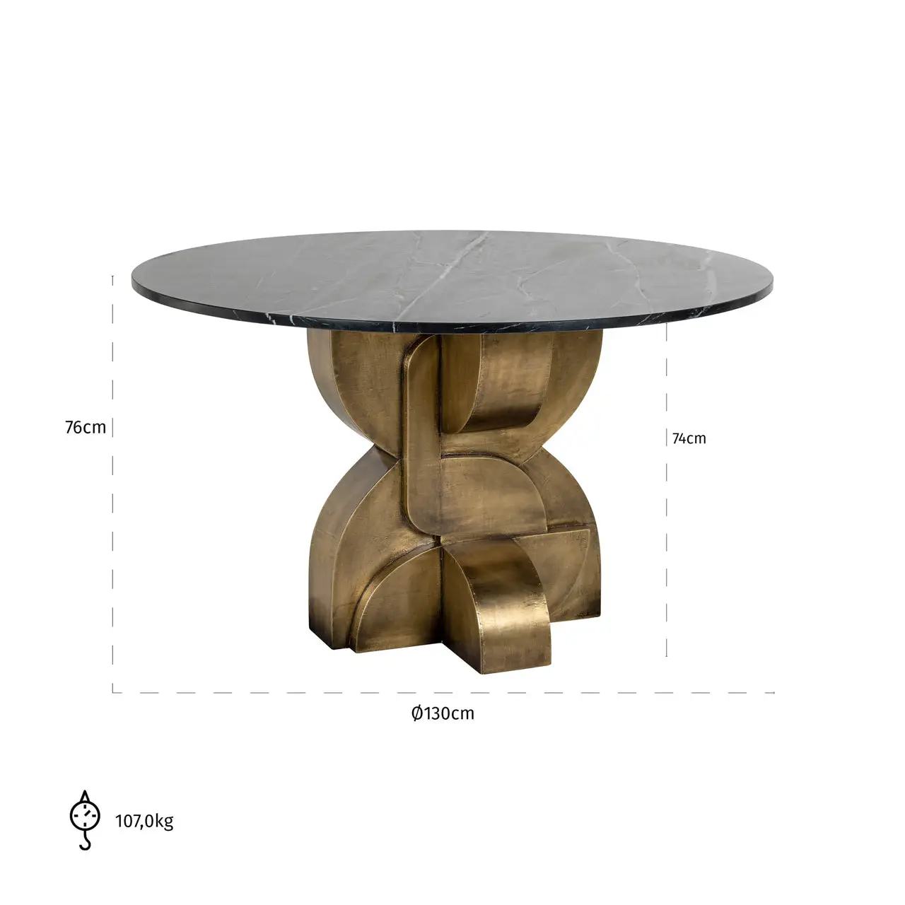 Richmond Interiors Maddox 130cm Dining Table in Black/Gold - Image 5