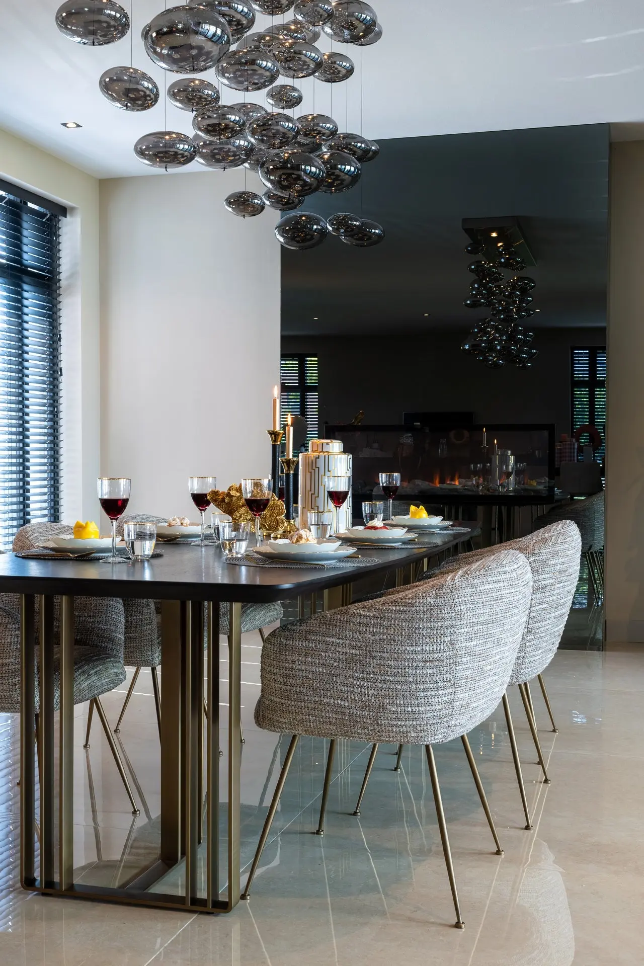 Richmond Interiors Maverick 220cm Charcoal Oak Dining Table – Brushed Gold Base - Image 4
