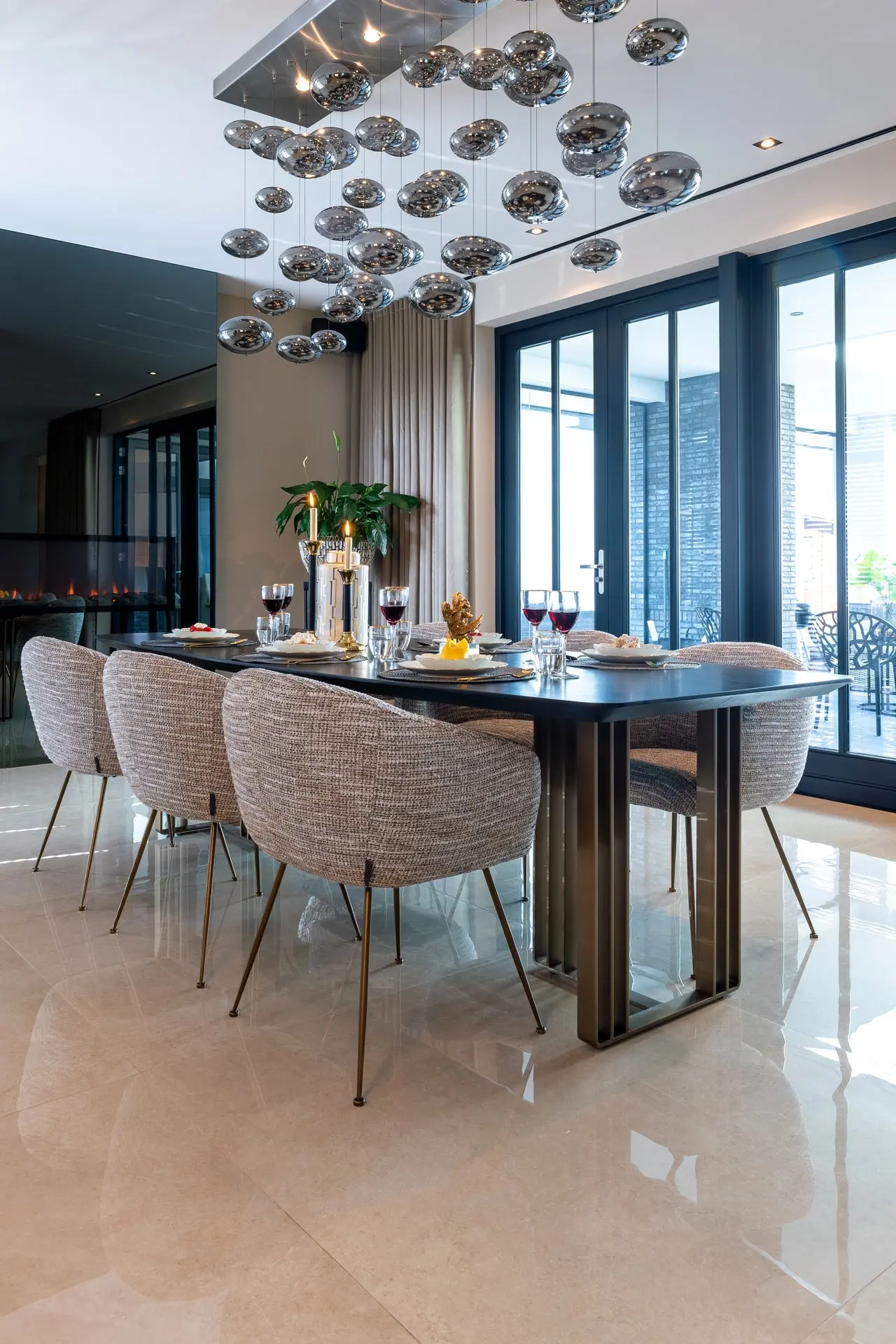 Richmond Interiors Maverick 220cm Charcoal Oak Dining Table – Brushed Gold Base - Image 5