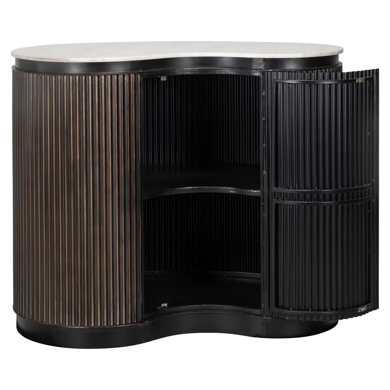 Richmond Interiors Mayfield 1-Door Ribbed Mango Wood Bar Table with Marble Top - Image 6