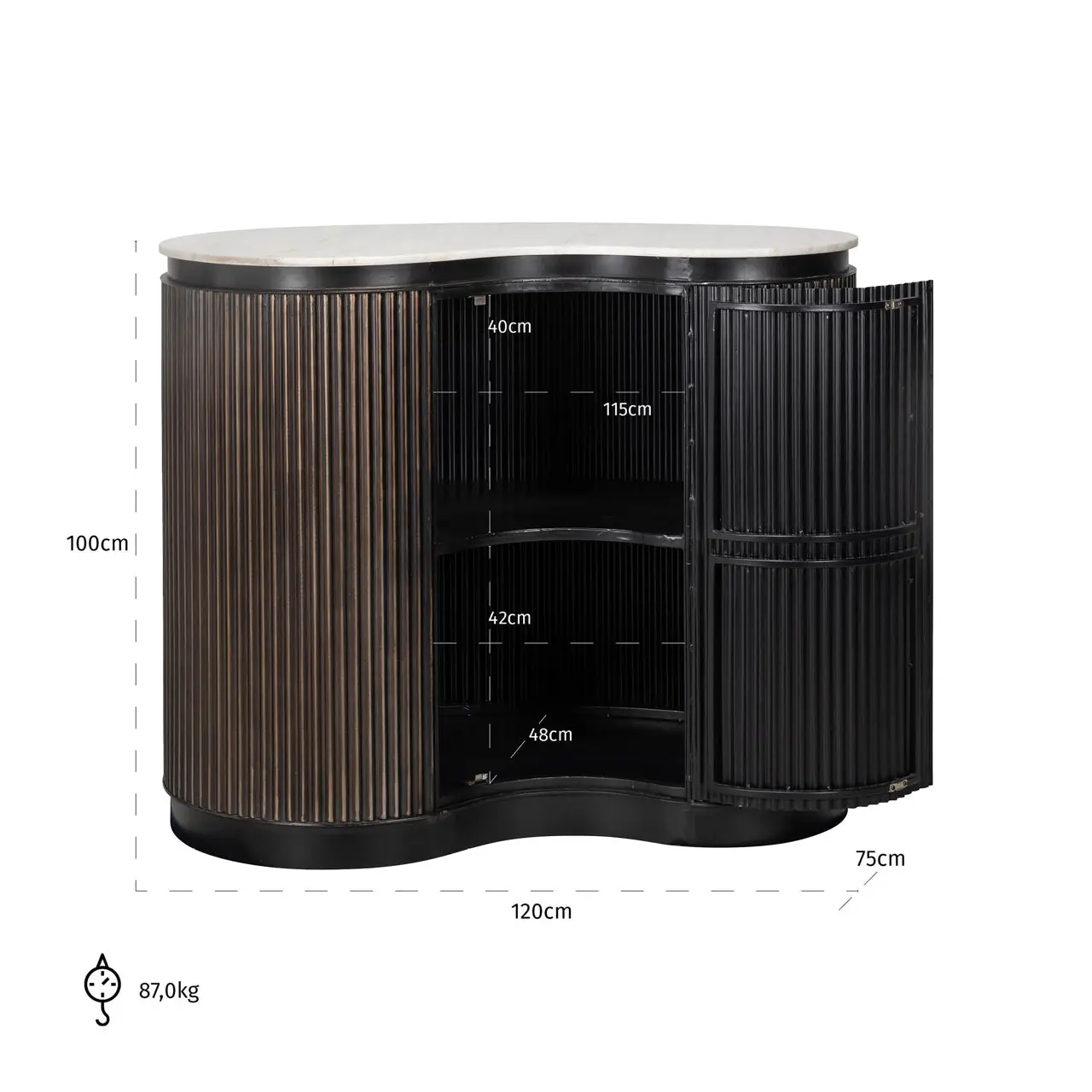 Richmond Interiors Mayfield 1-Door Ribbed Mango Wood Bar Table with Marble Top - Image 8