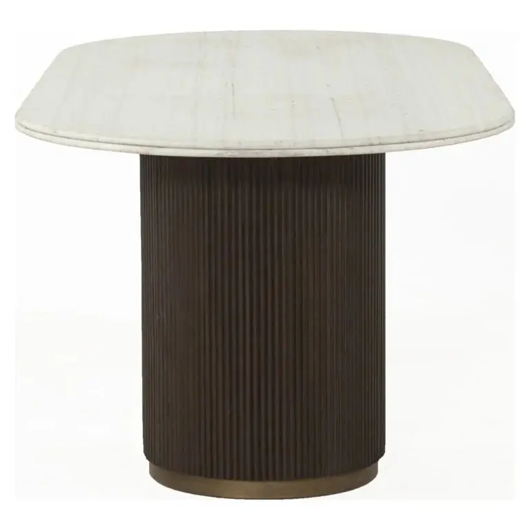 Richmond Interiors Mayfield 210cm White Marble Dining Table – Brown Ribbed Pillar Base - Image 3