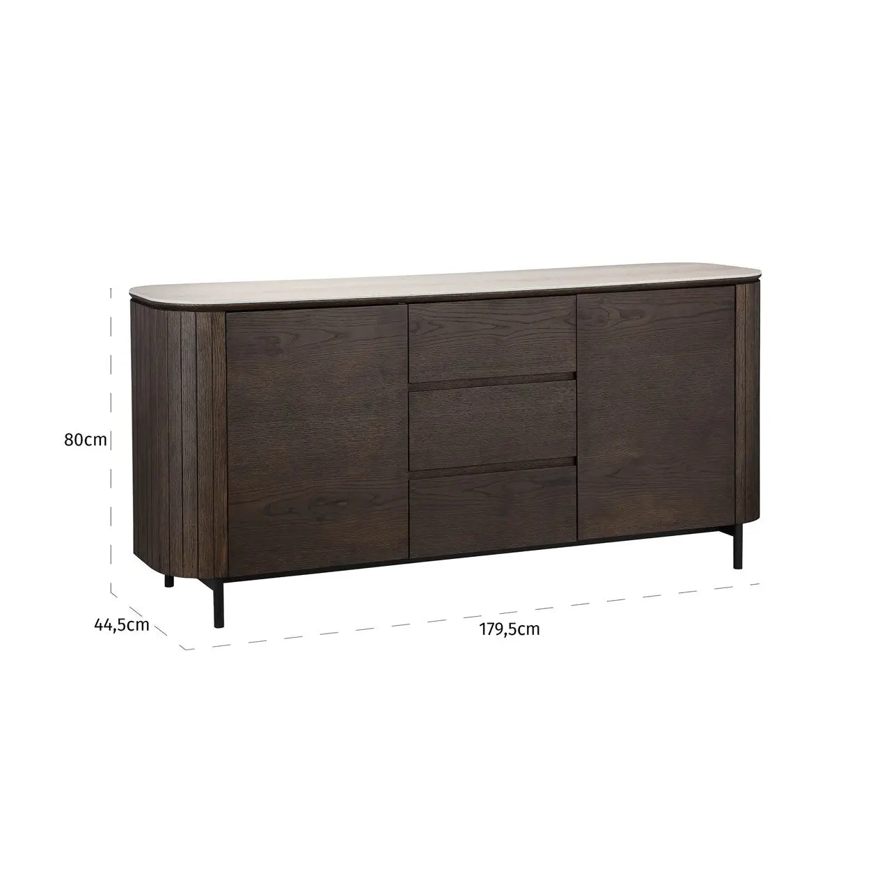 Richmond Interiors Ritz Sideboard in Brown – 2 Door 3 Drawer Cabinet with Travertine Top - Image 14