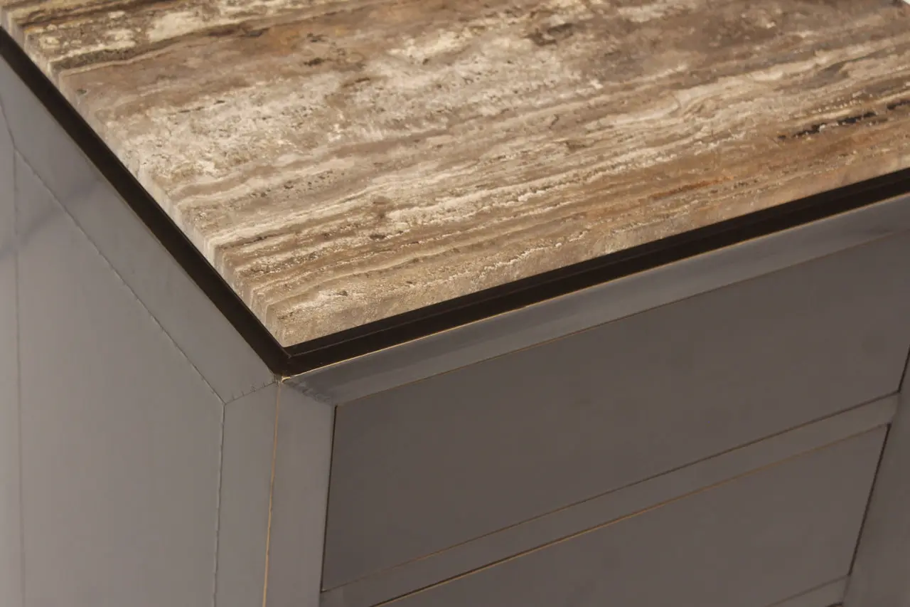 Richmond Interiors Russo Brown 3 Drawer Nightstand with Travertine Top - Image 3
