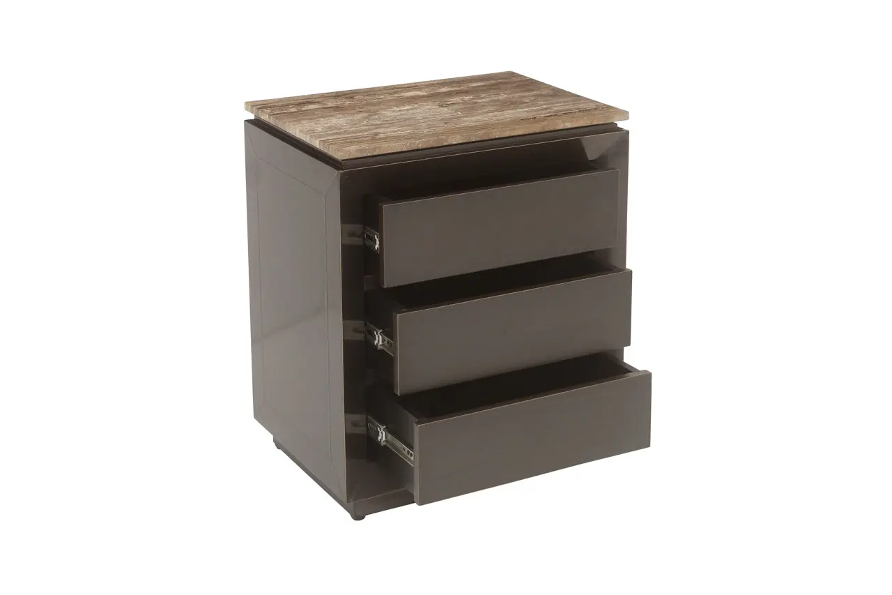 Richmond Interiors Russo Brown 3 Drawer Nightstand with Travertine Top - Image 5