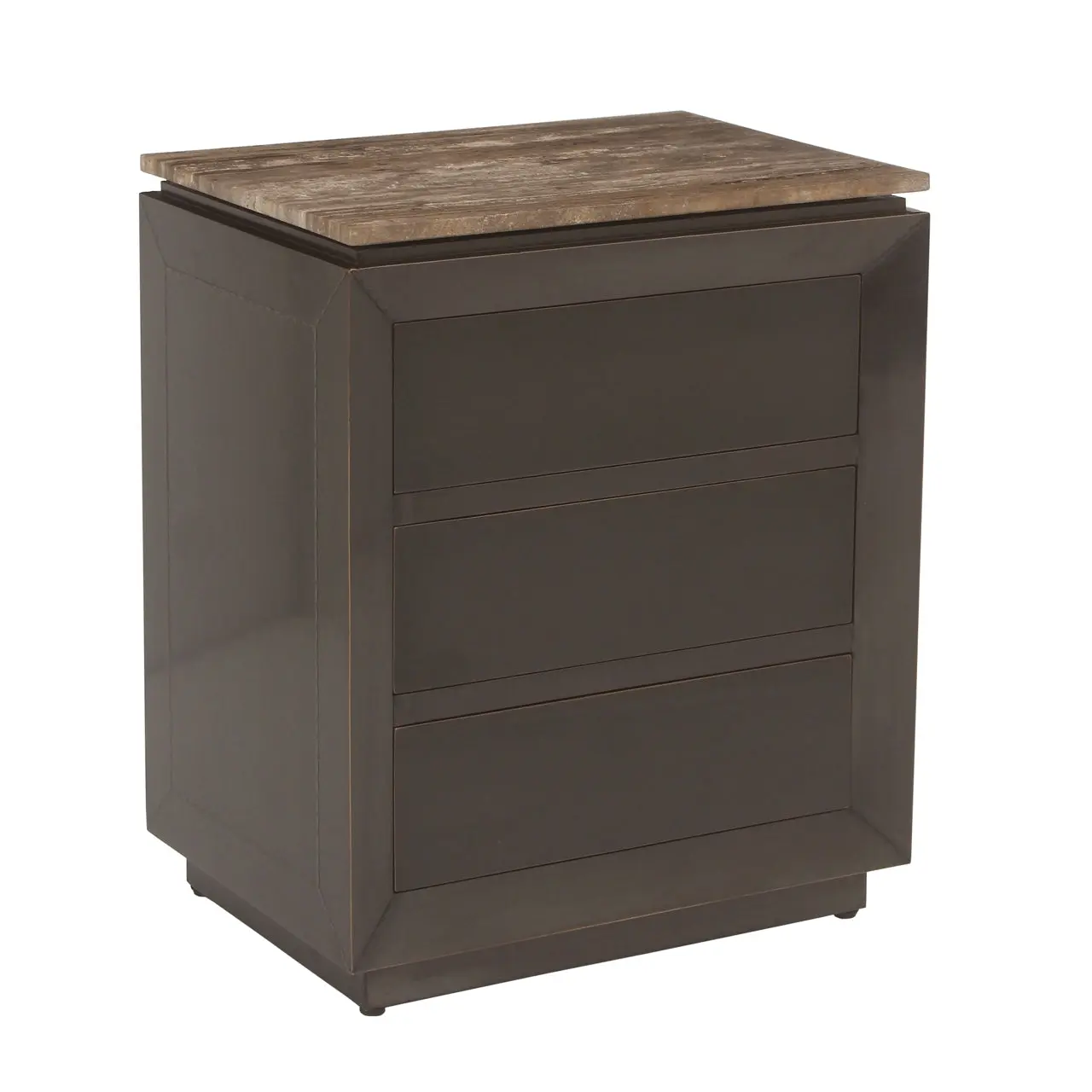 Richmond Interiors Russo Brown 3 Drawer Nightstand with Travertine Top - Image 6