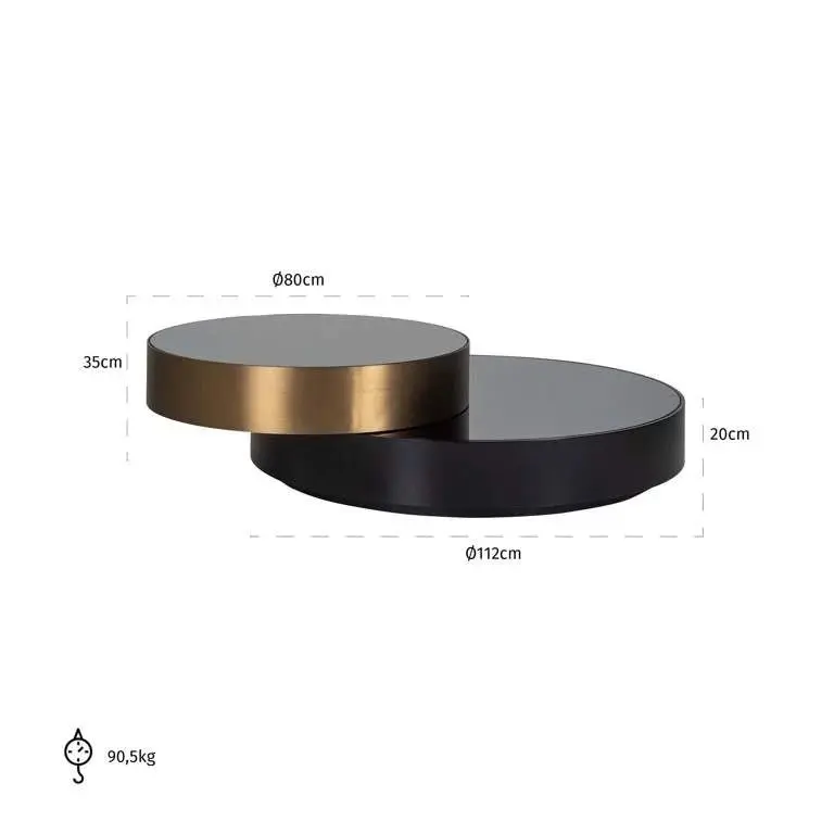 Richmond Interiors Slice Black & Gold Coffee Table – Rotating Mirrored Top - Image 4