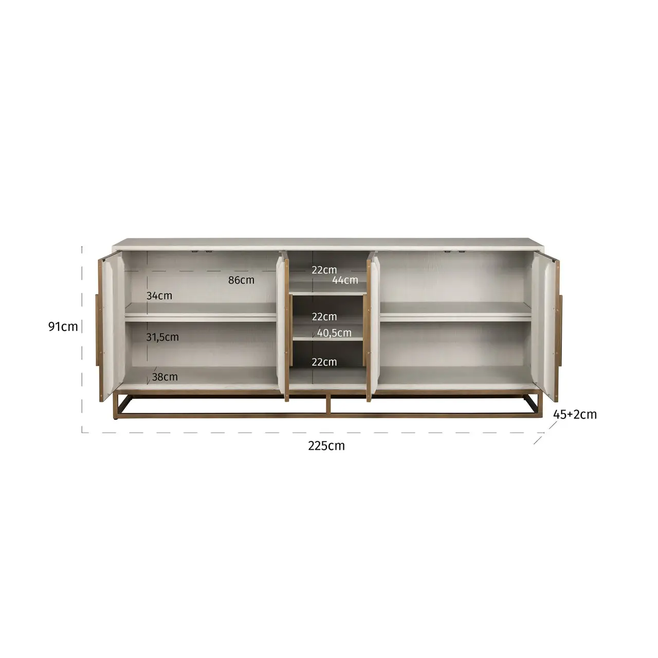 Richmond Interiors Whitebone Brass 4-Doors Sideboard in Verona Grey - Image 9