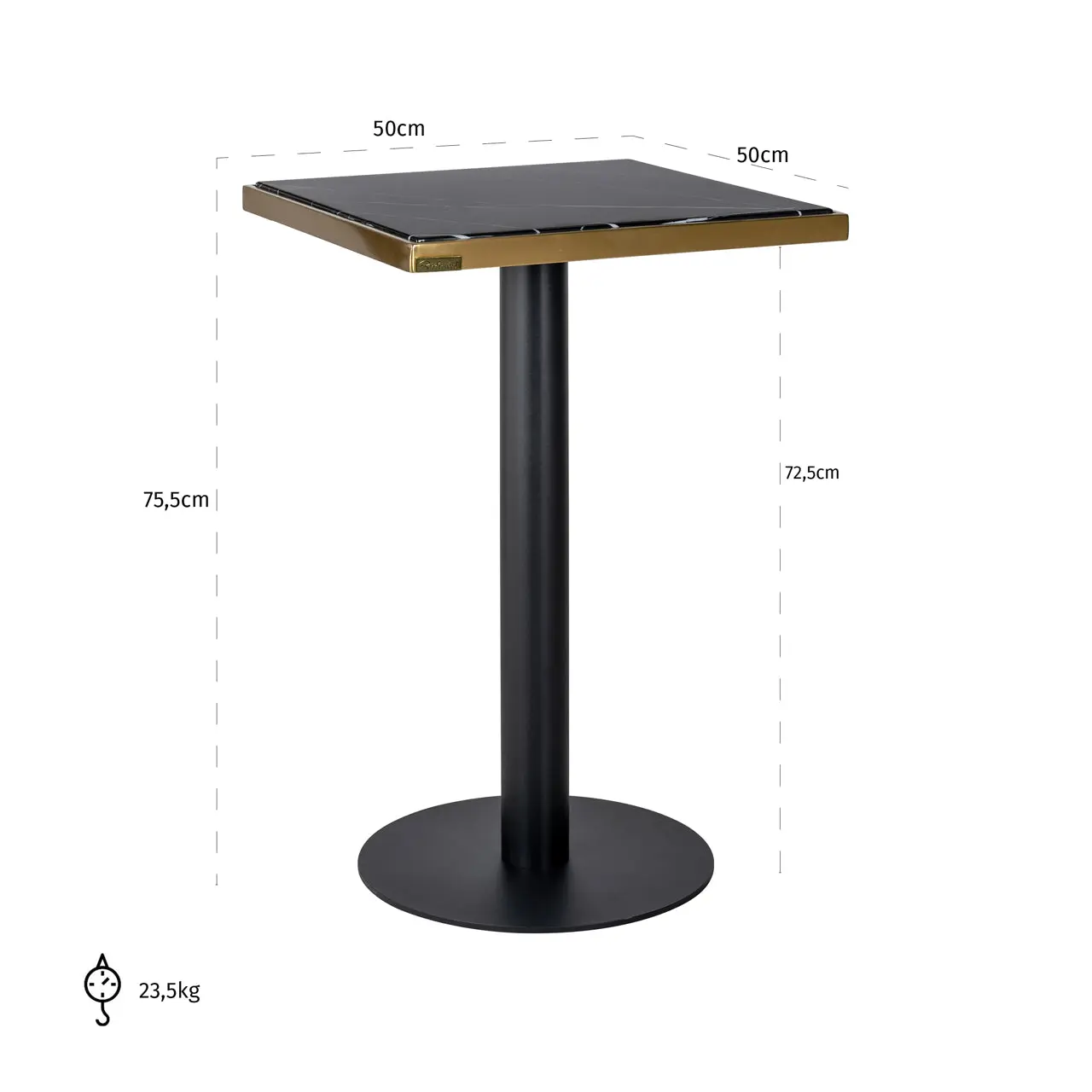 Richmond Interiors Zenza Bistro Table in Black and Gold 50x50cm - Image 5