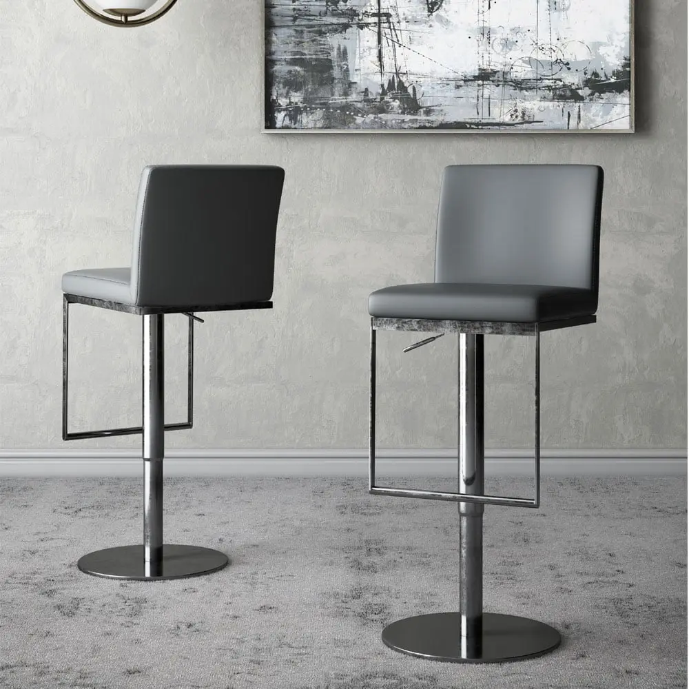 Rocco Adjustable Bar Stools – Brushed Steel Base - Image 3