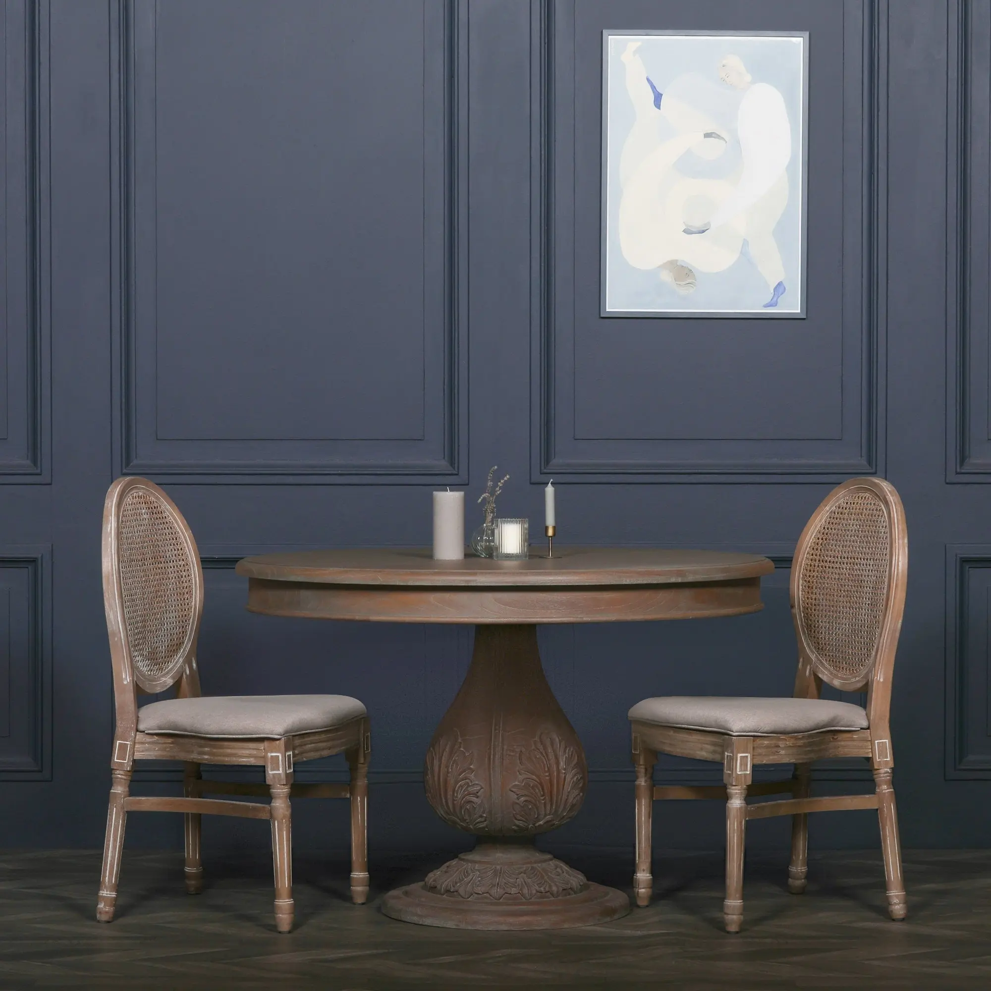 Round Pedestal Acorn Dining Table 120cm in Dark Rustic Cedar Wood