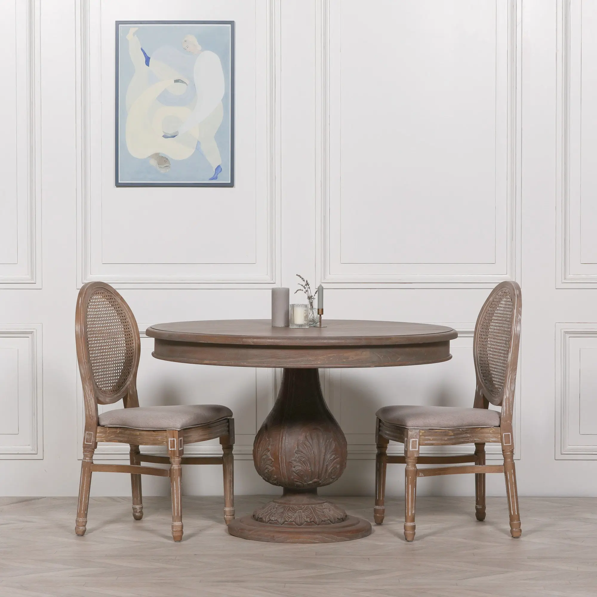 Round Pedestal Acorn Dining Table 120cm in Dark Rustic Cedar Wood - Image 3