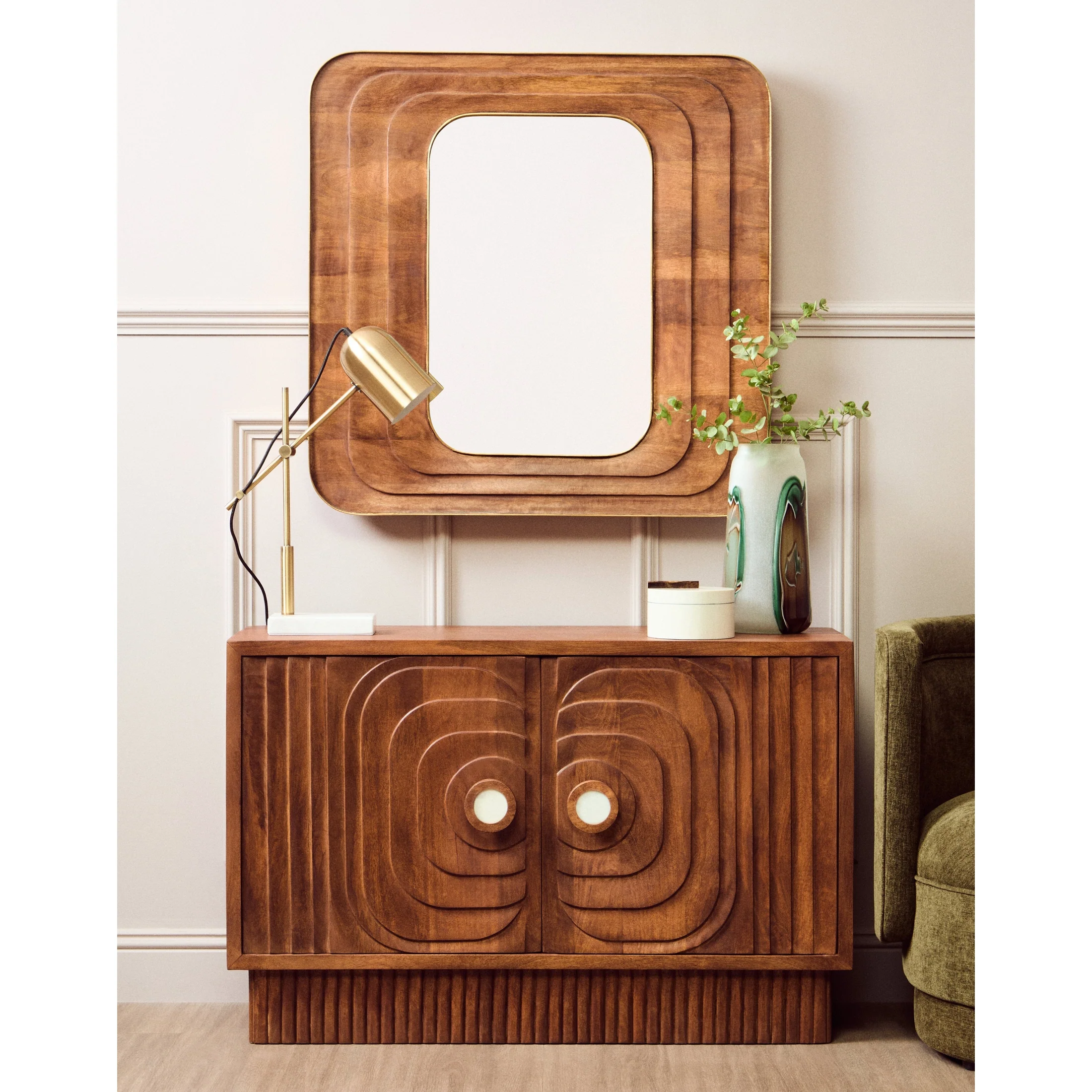 Sangra Mango Wood Carved Wall Mirror - Image 3