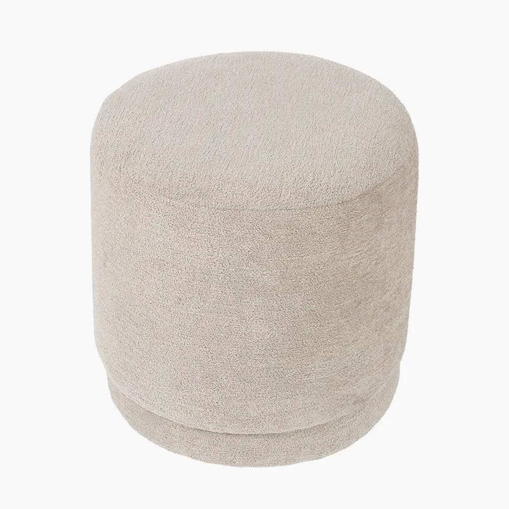 Sassari Taupe Teddy Fabric Pouffe – Cylinder Footstool - Image 4