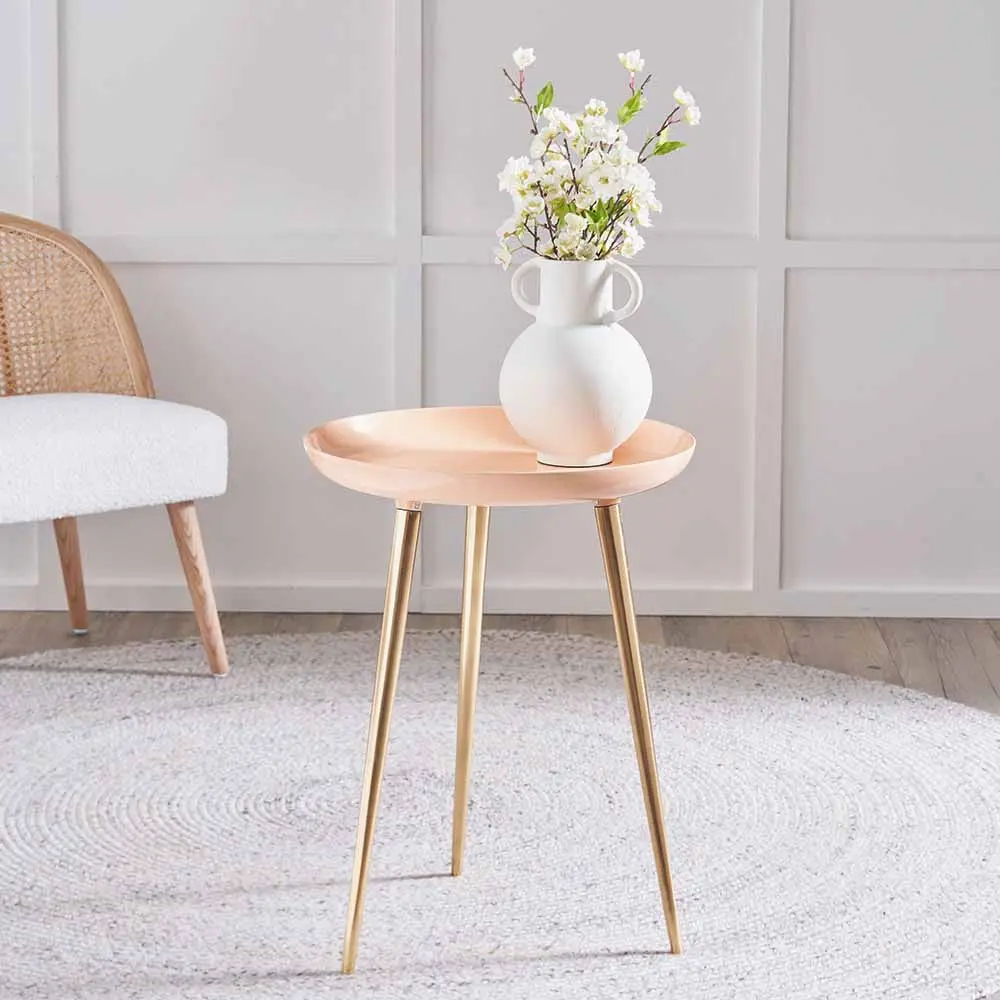 Seline Apricot Enamel and Gold Metal Side Table - Image 6