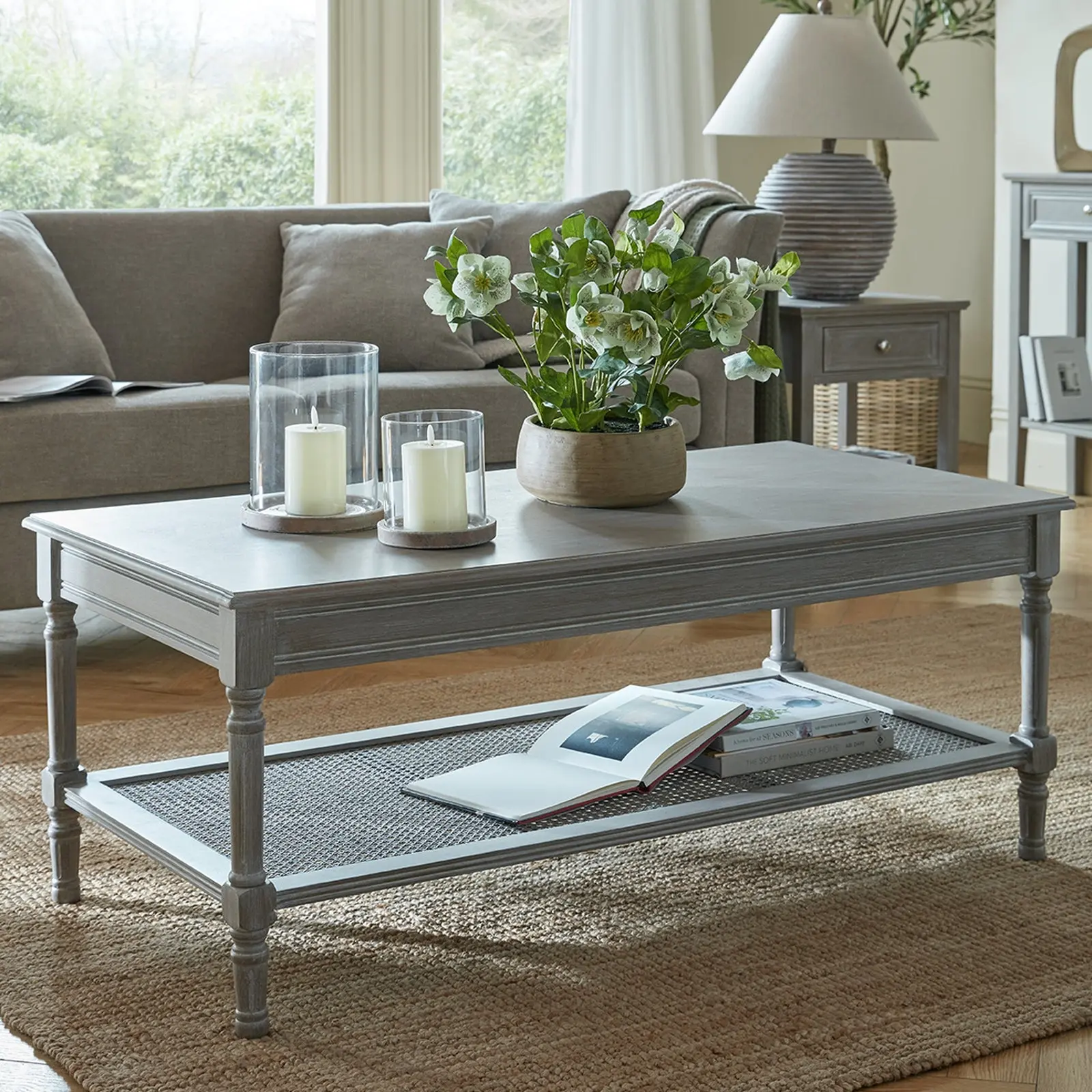 Sienna Grey Rattan Weave Rectangular Coffee Table - Image 2