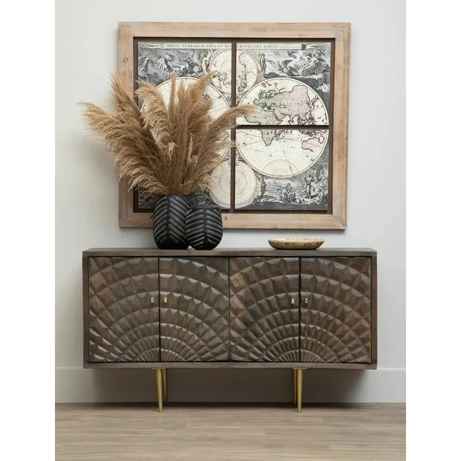 Sipari Mango Wood Sideboard with Carved Geometric Detailing - Image 24
